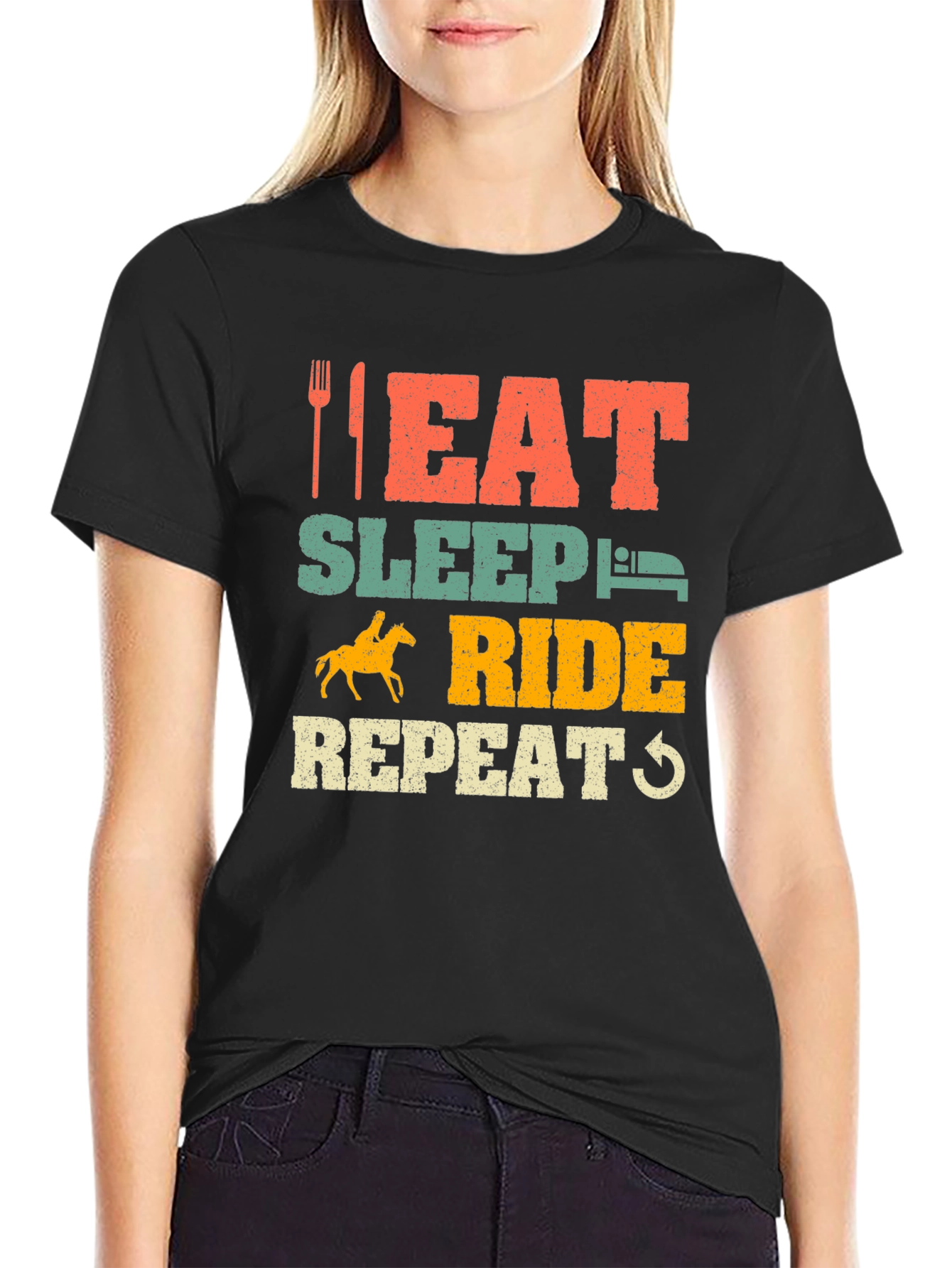 Eat Sleep Ride Repeat Horse Lover Black T-Shirt
