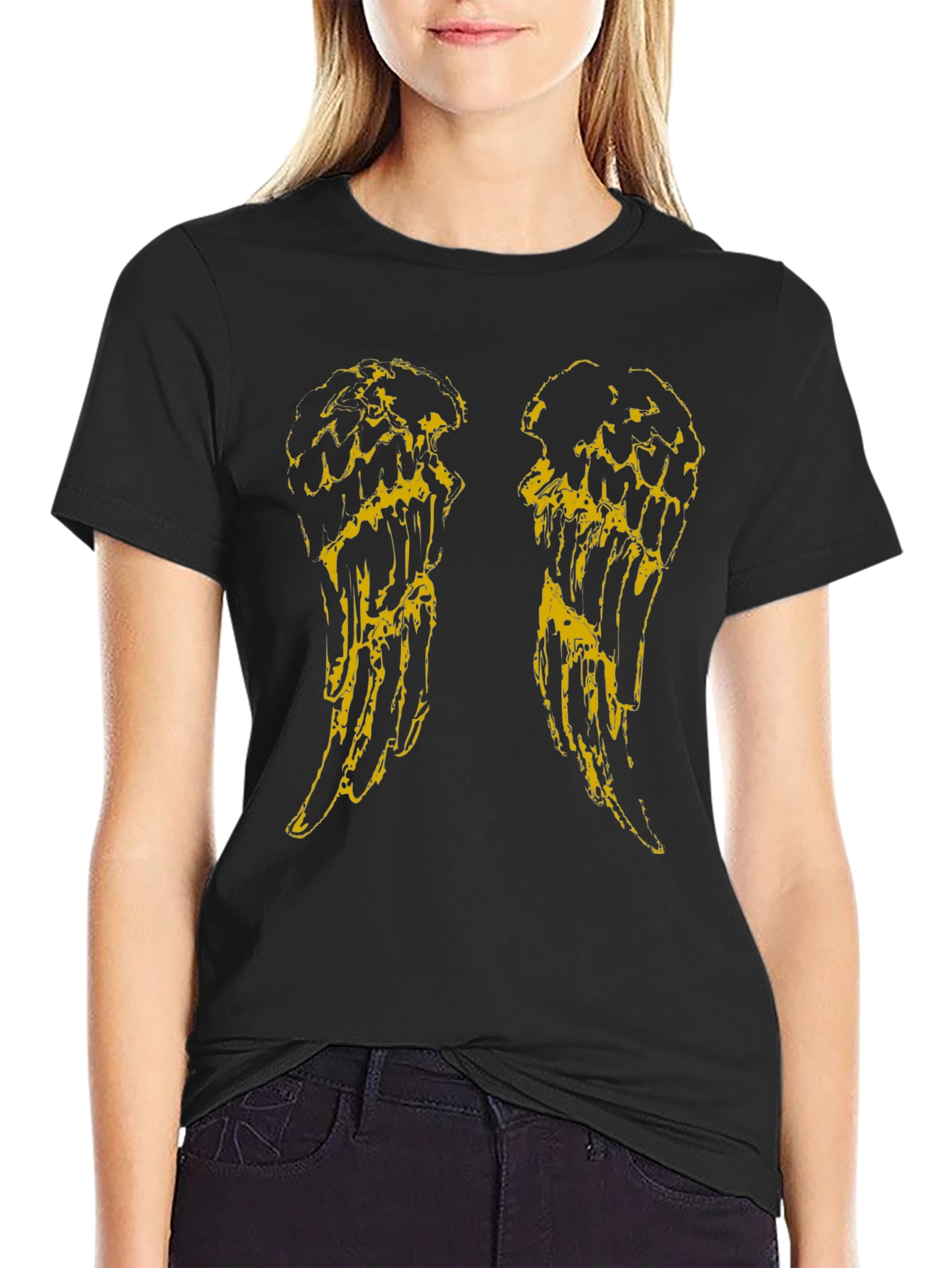 Angel Wings Graphic Tee - Black Cotton T-Shirt