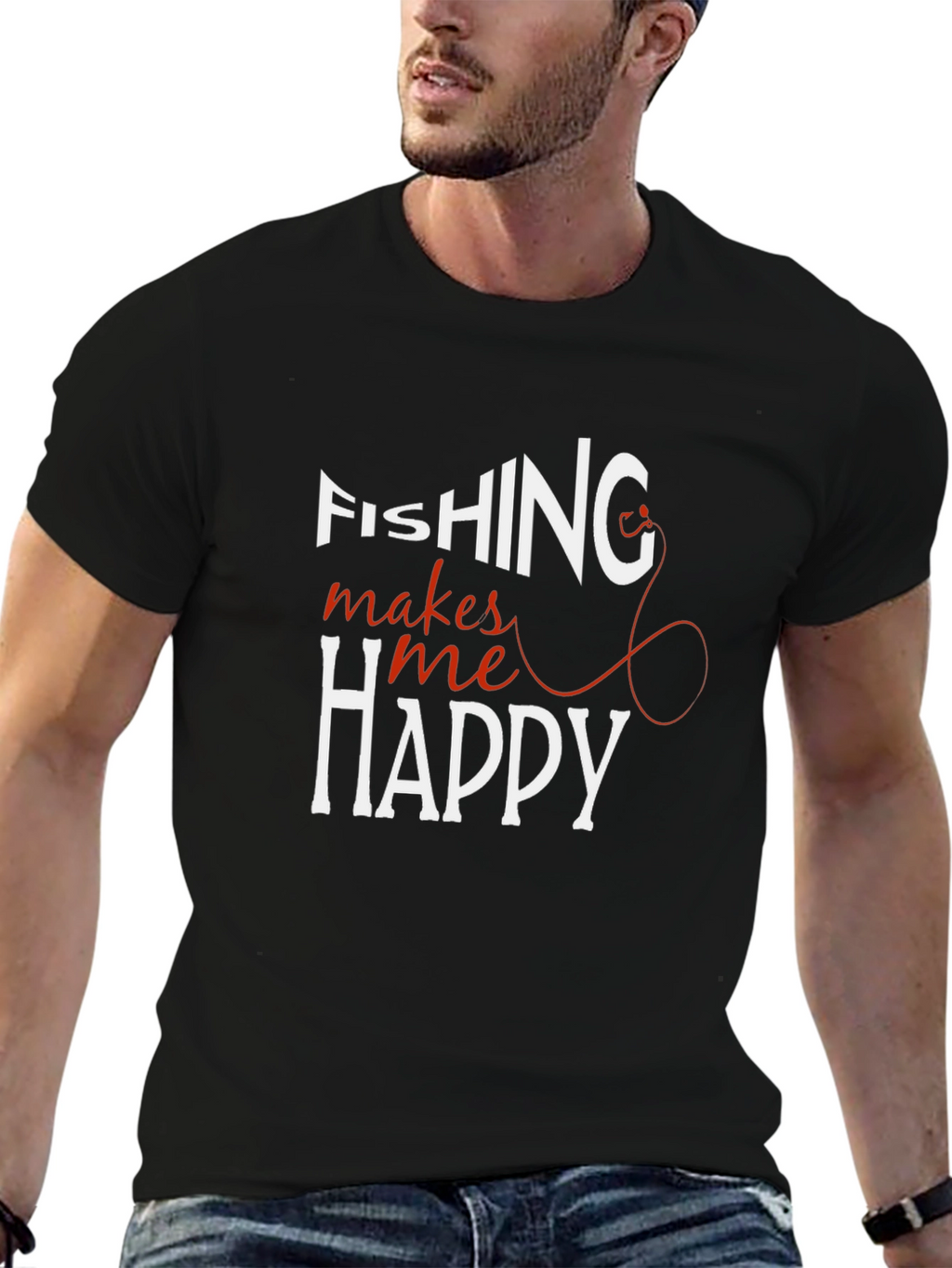 Fishing Makes Me Happy T-Shirt - Black