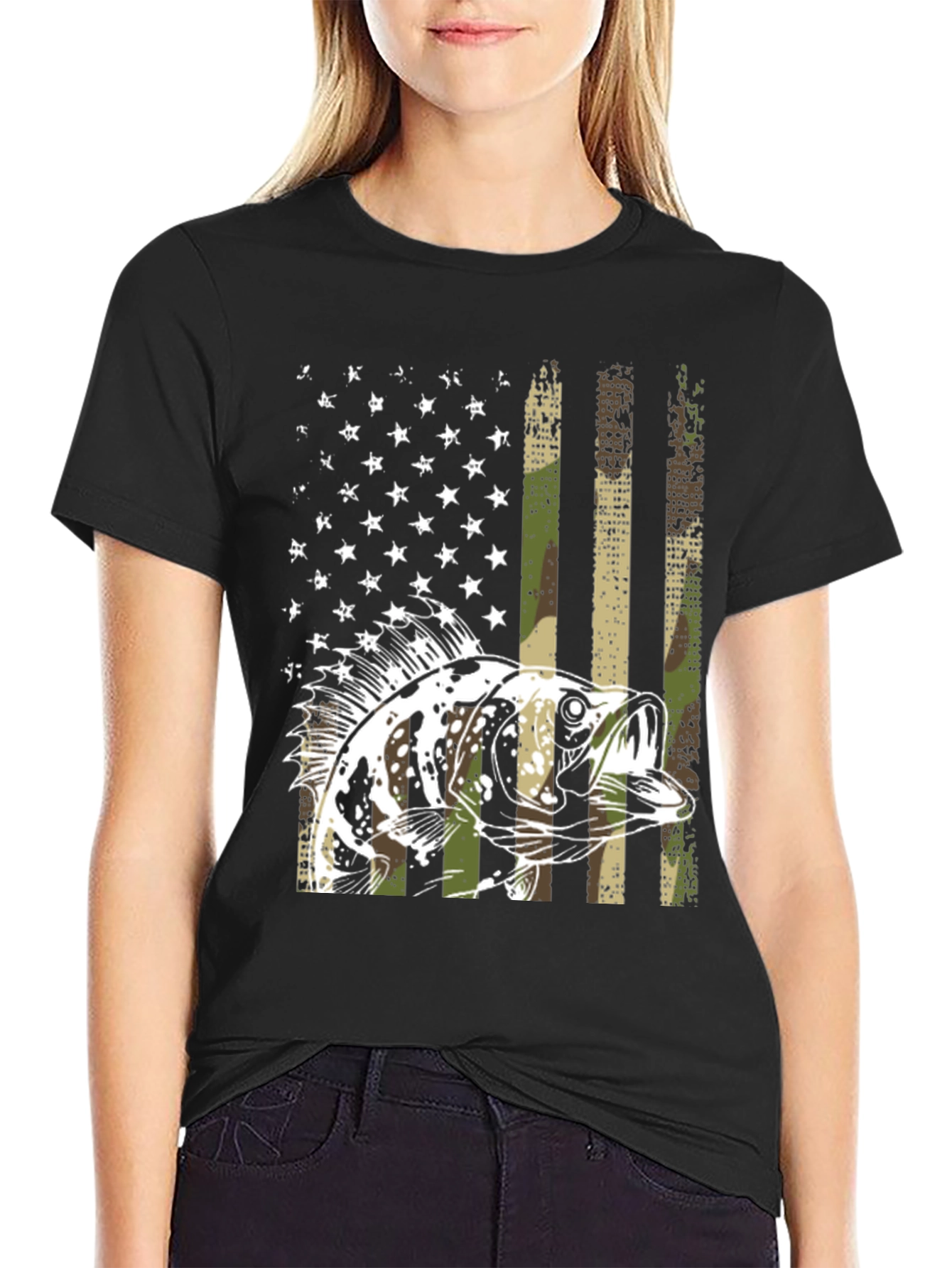 American Flag Bass Camo T-Shirt