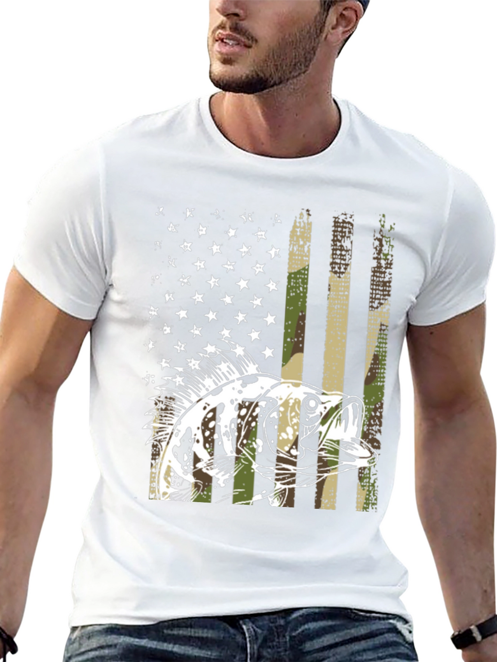 American Flag Bass Camo T-Shirt