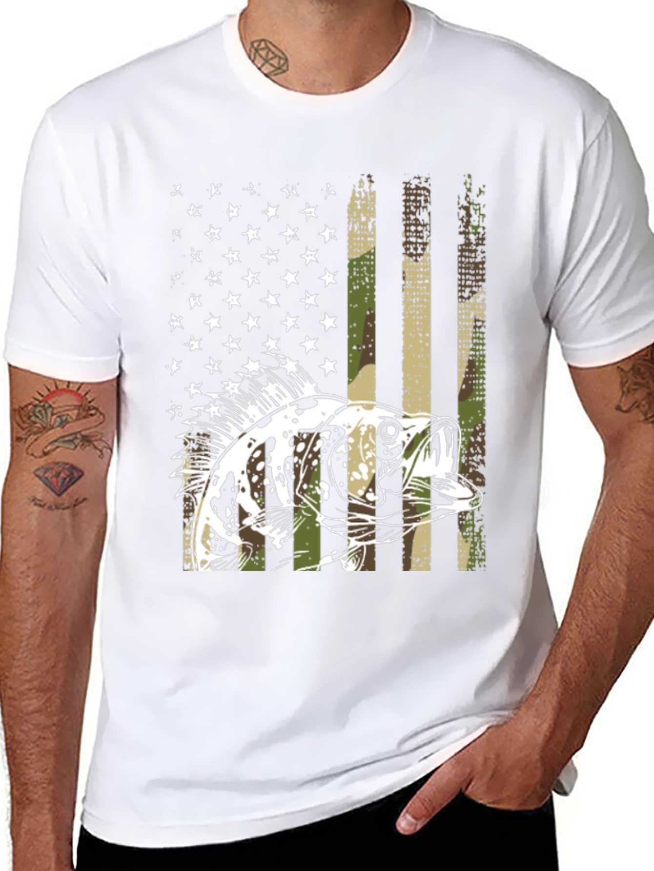 American Flag Bass Camo T-Shirt