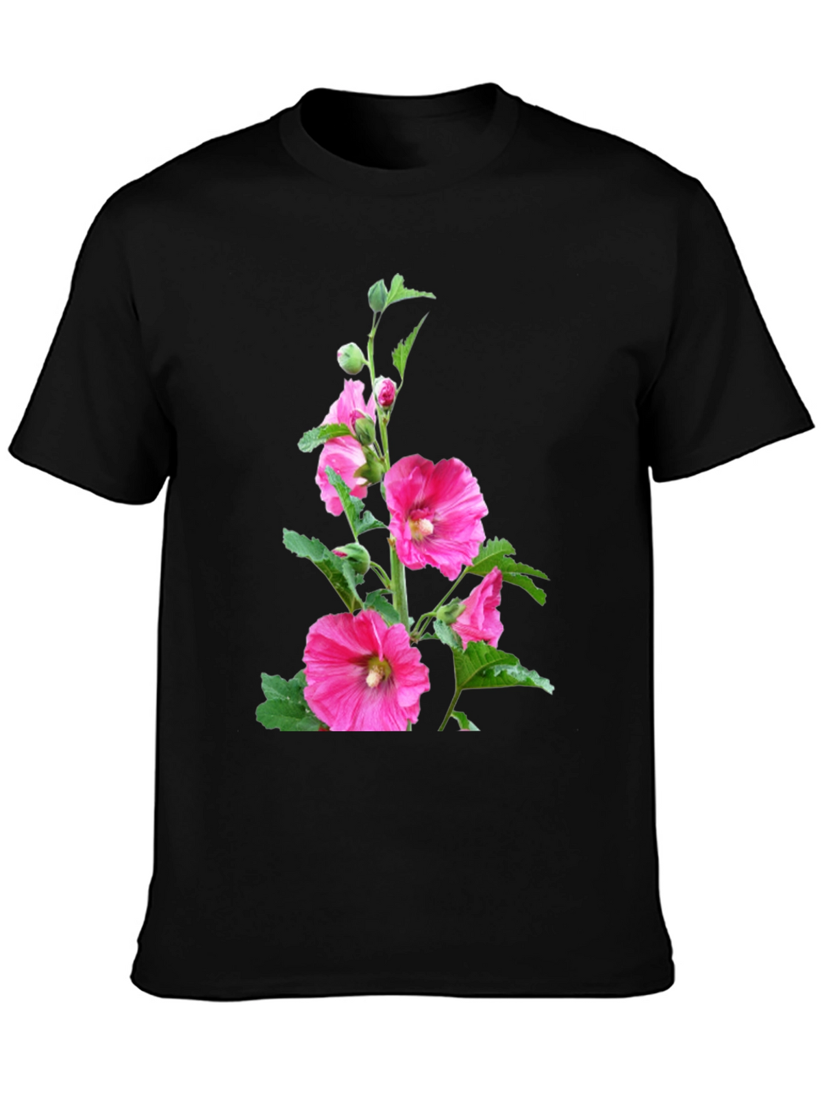 Floral Print Black Tee - Unique Design