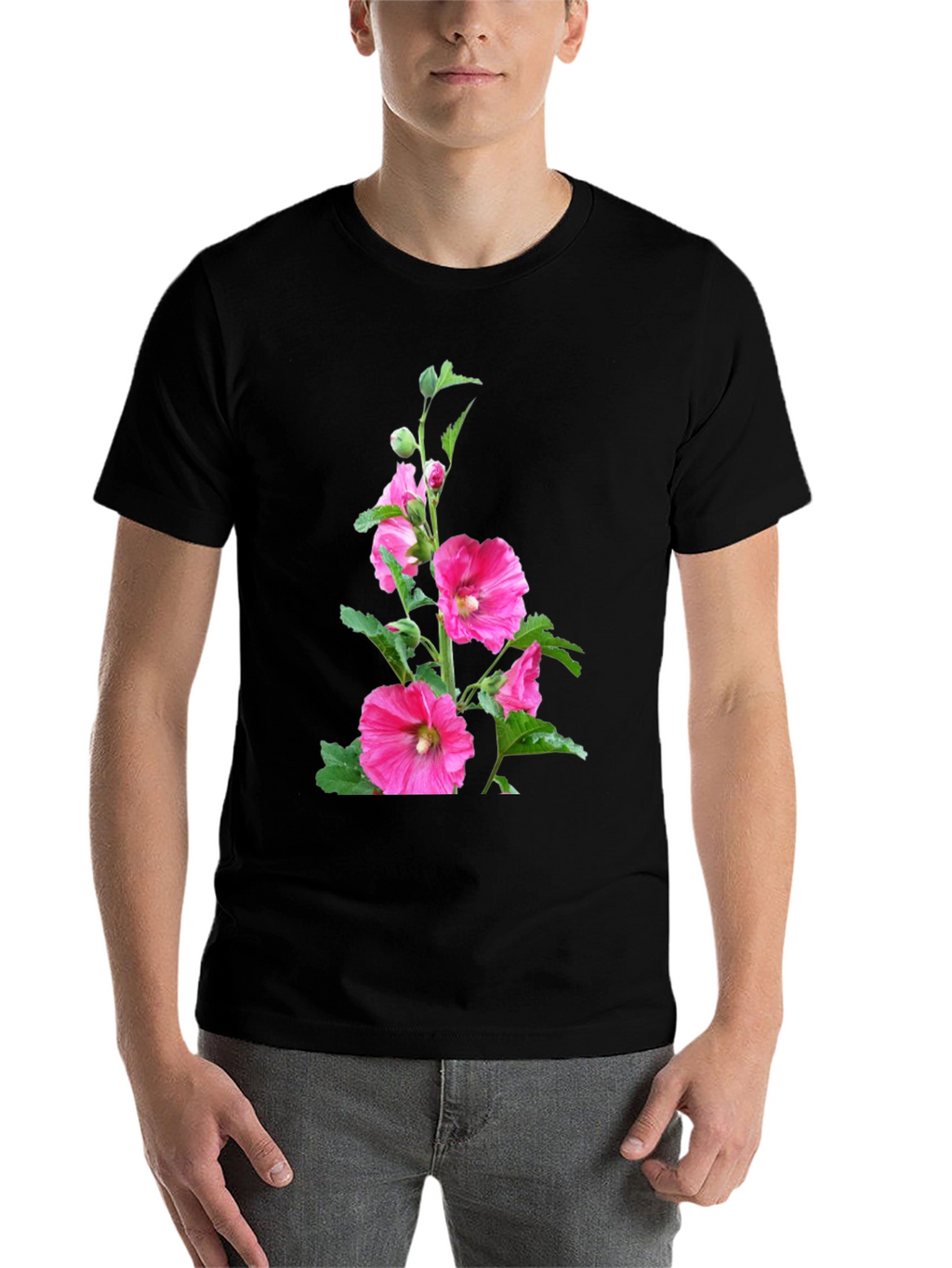 Floral Print Black Tee - Unique Design