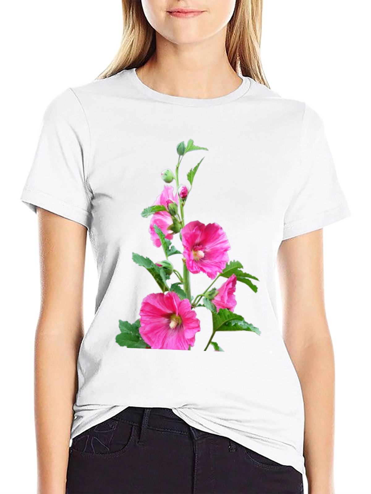 Floral Print Black Tee - Unique Design