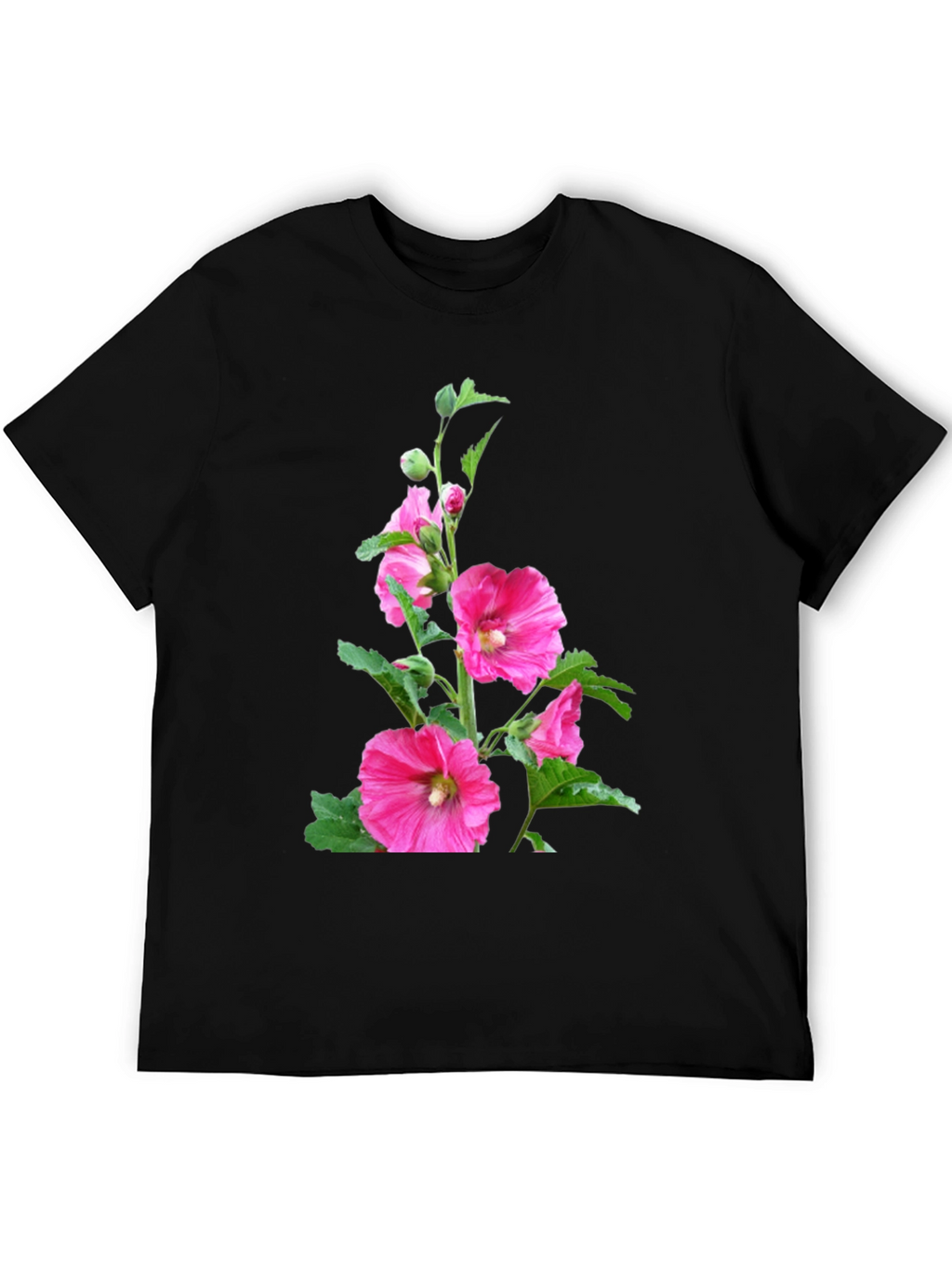 Floral Print Black Tee - Unique Design