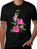 Floral Print Black Tee - Unique Design