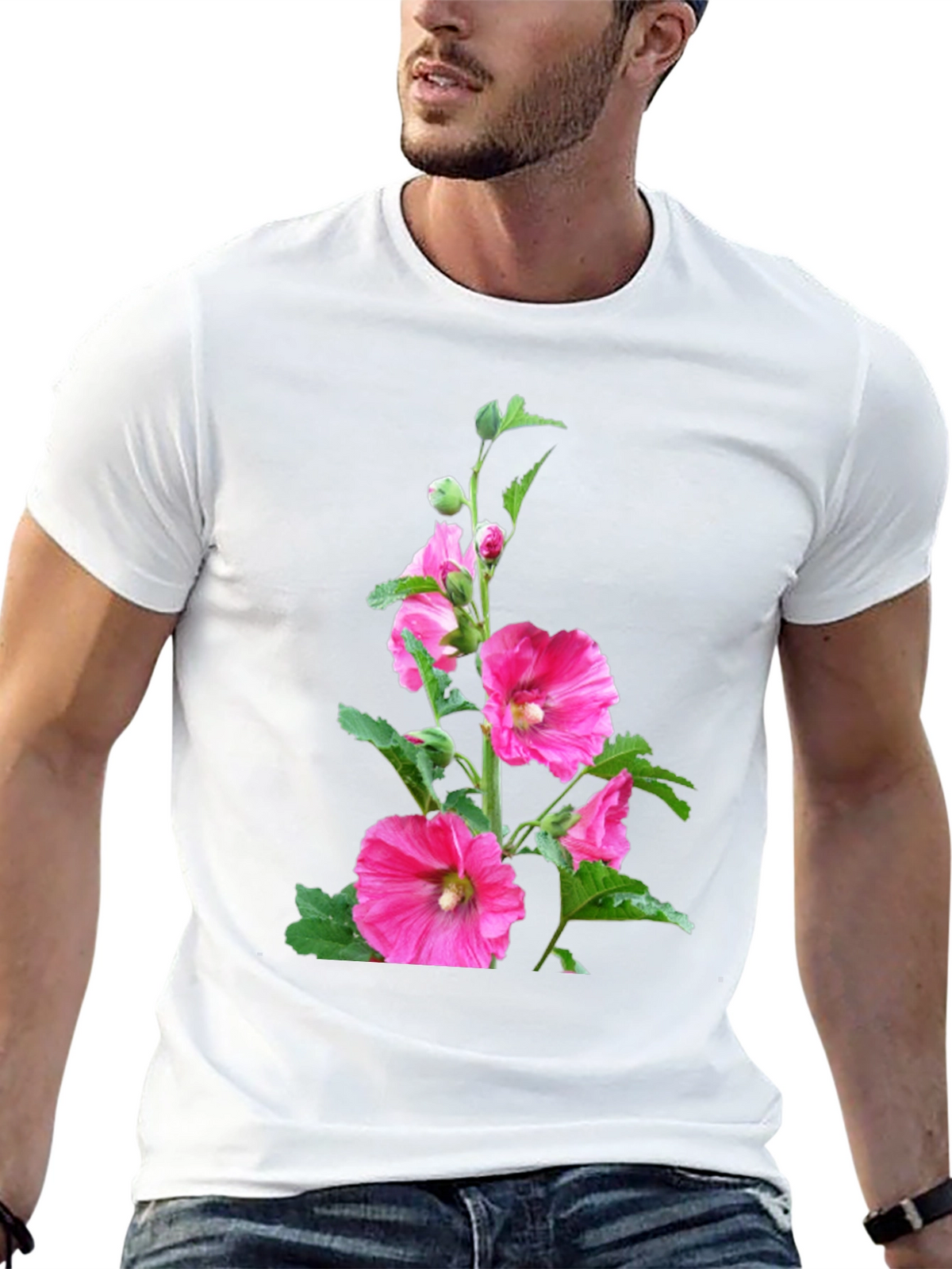 Floral Print Black Tee - Unique Design