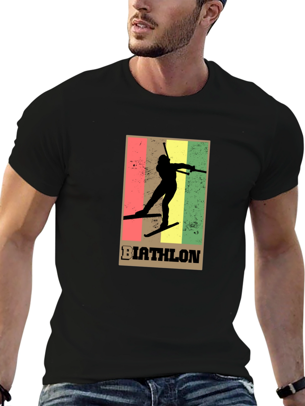 Biathlon Graphic Tee - Retro Style Black T-Shirt