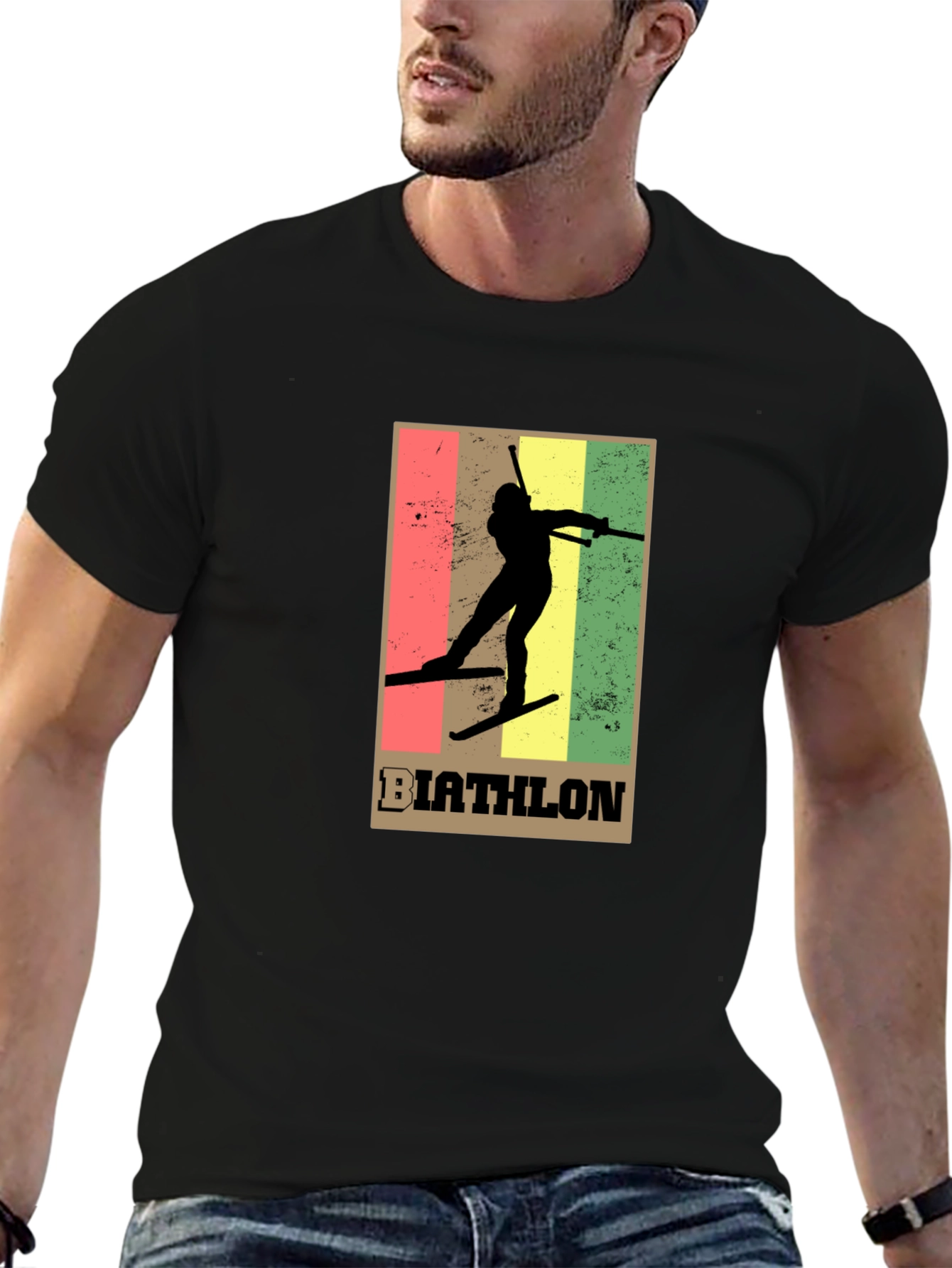 Biathlon Graphic Tee - Retro Style Black T-Shirt