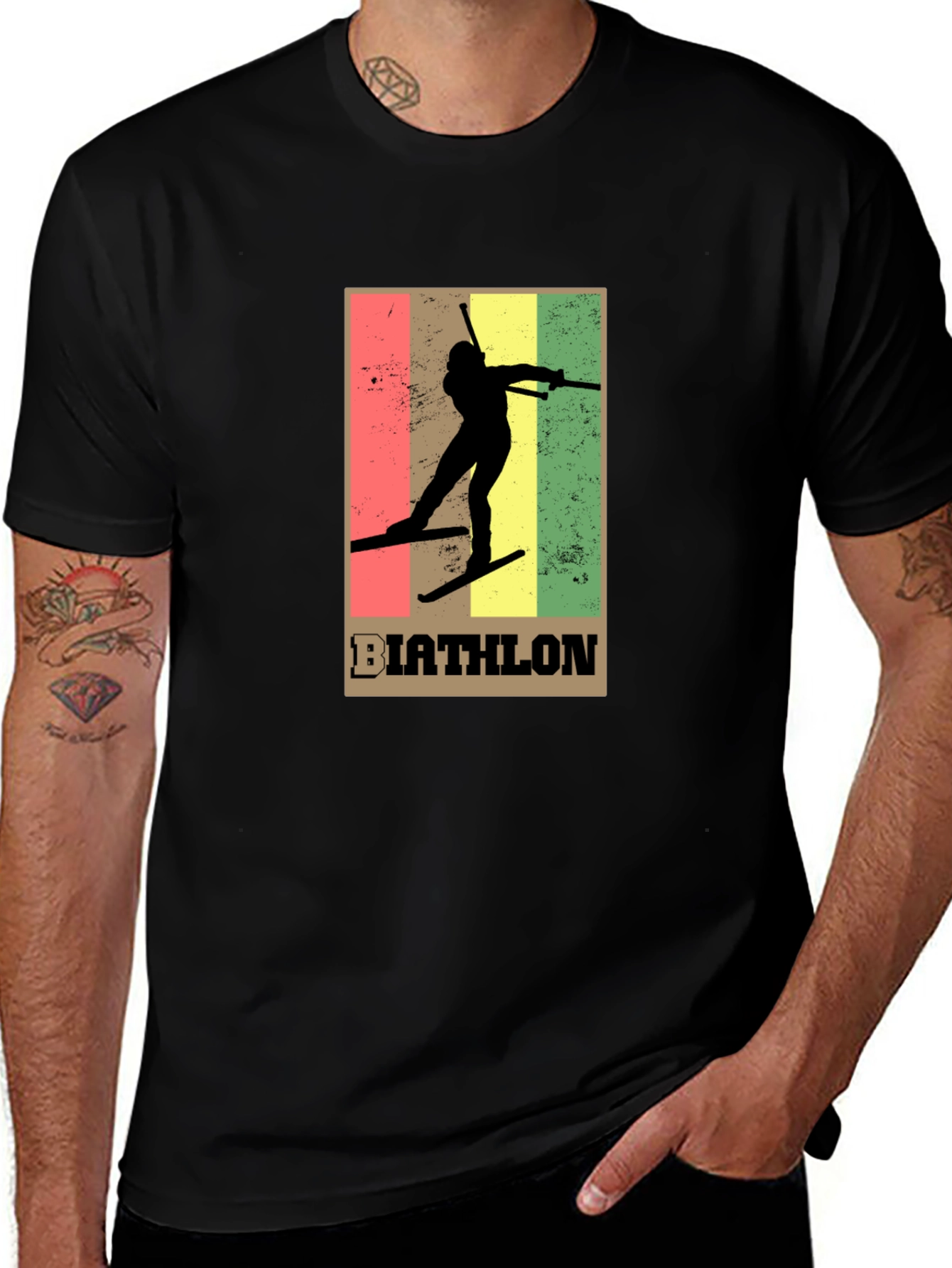 Biathlon Graphic Tee - Retro Style Black T-Shirt