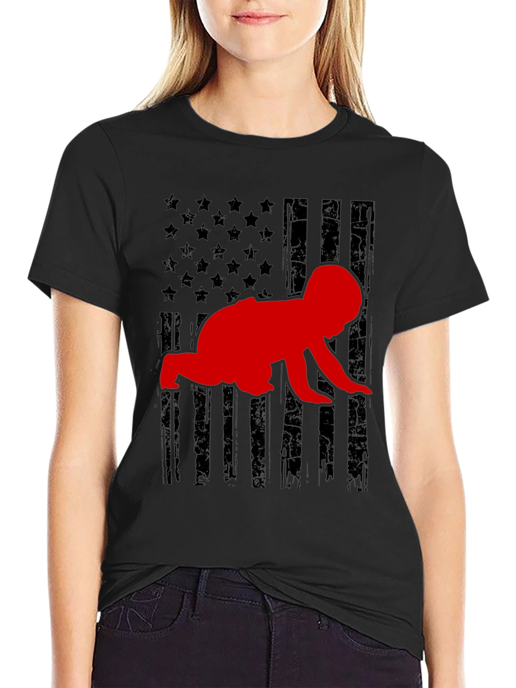 Crawling Baby American Flag T-Shirt