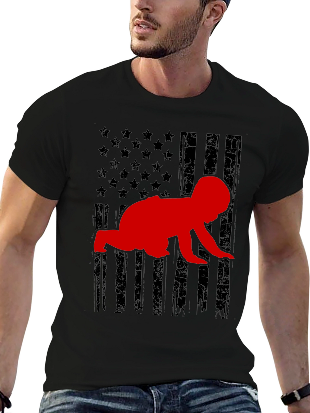 Crawling Baby American Flag T-Shirt