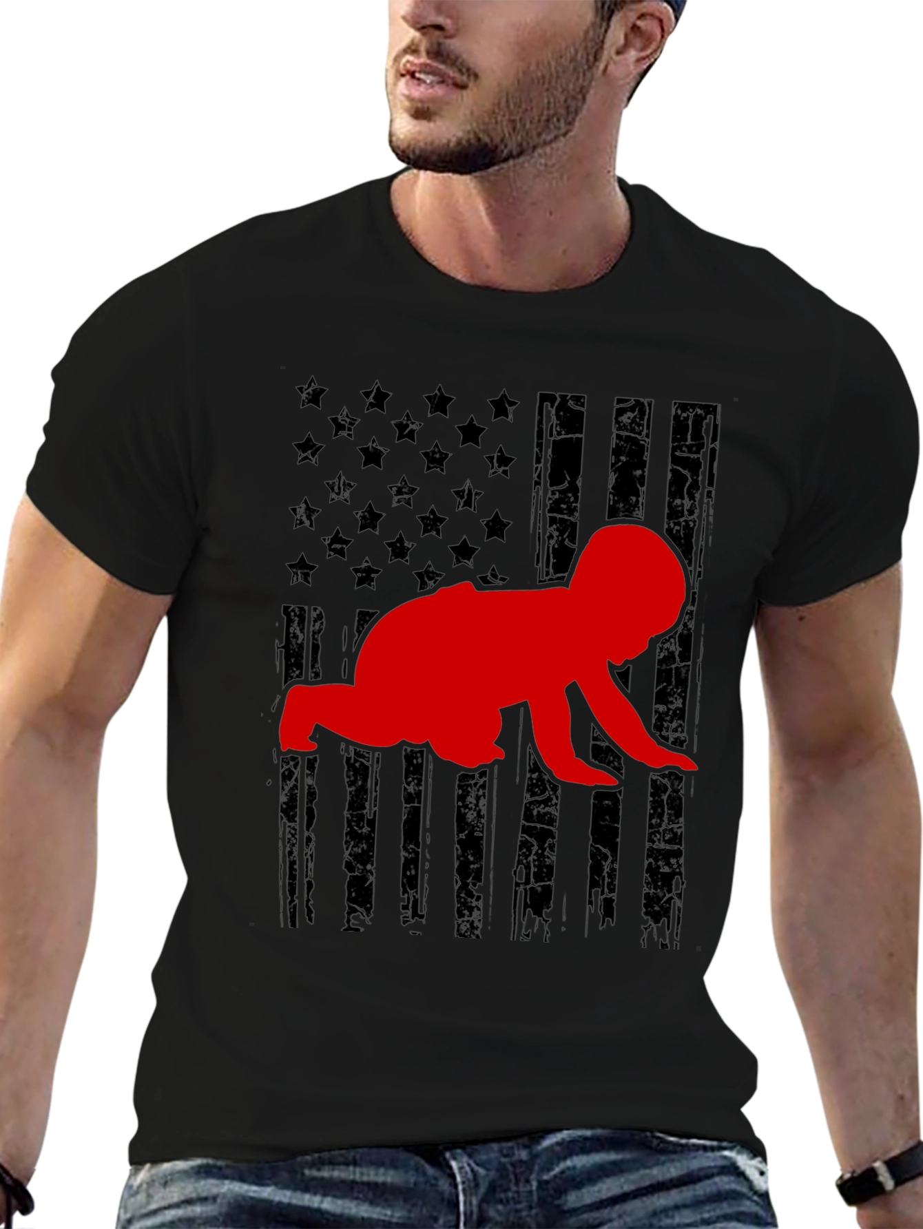 Crawling Baby American Flag T-Shirt