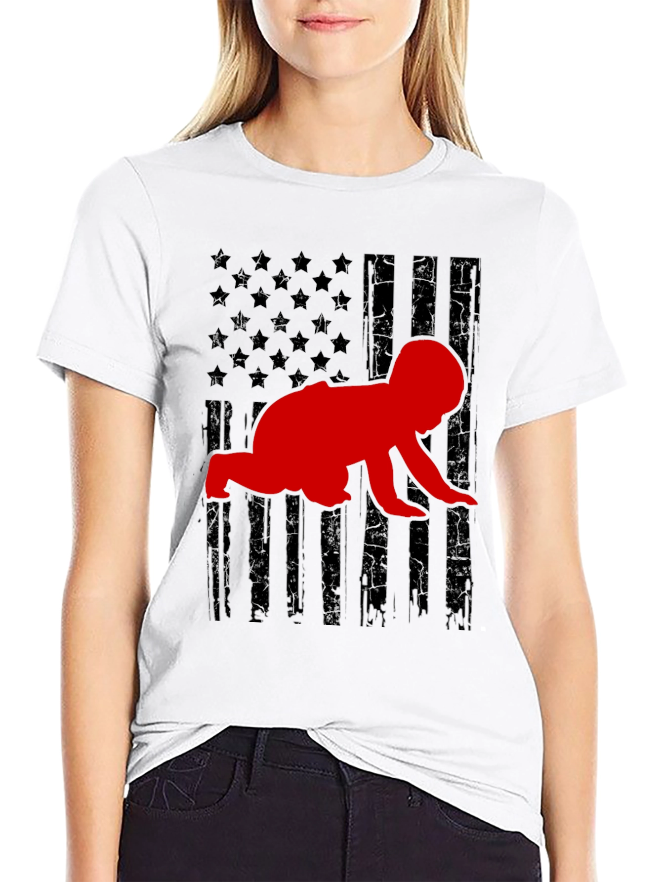 Crawling Baby American Flag T-Shirt