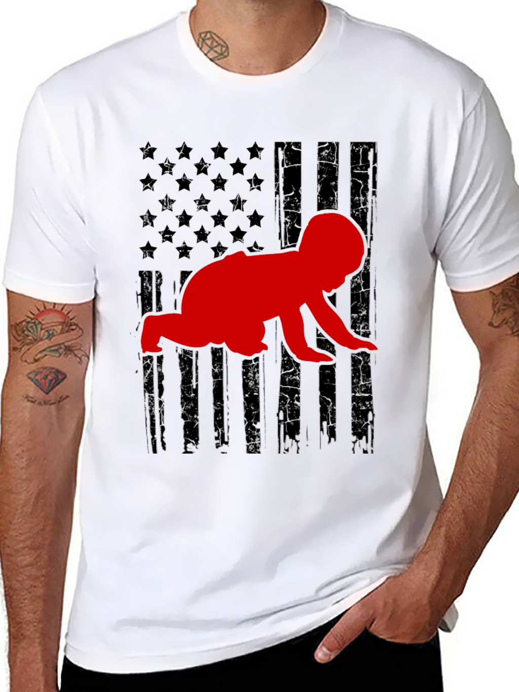 Crawling Baby American Flag T-Shirt