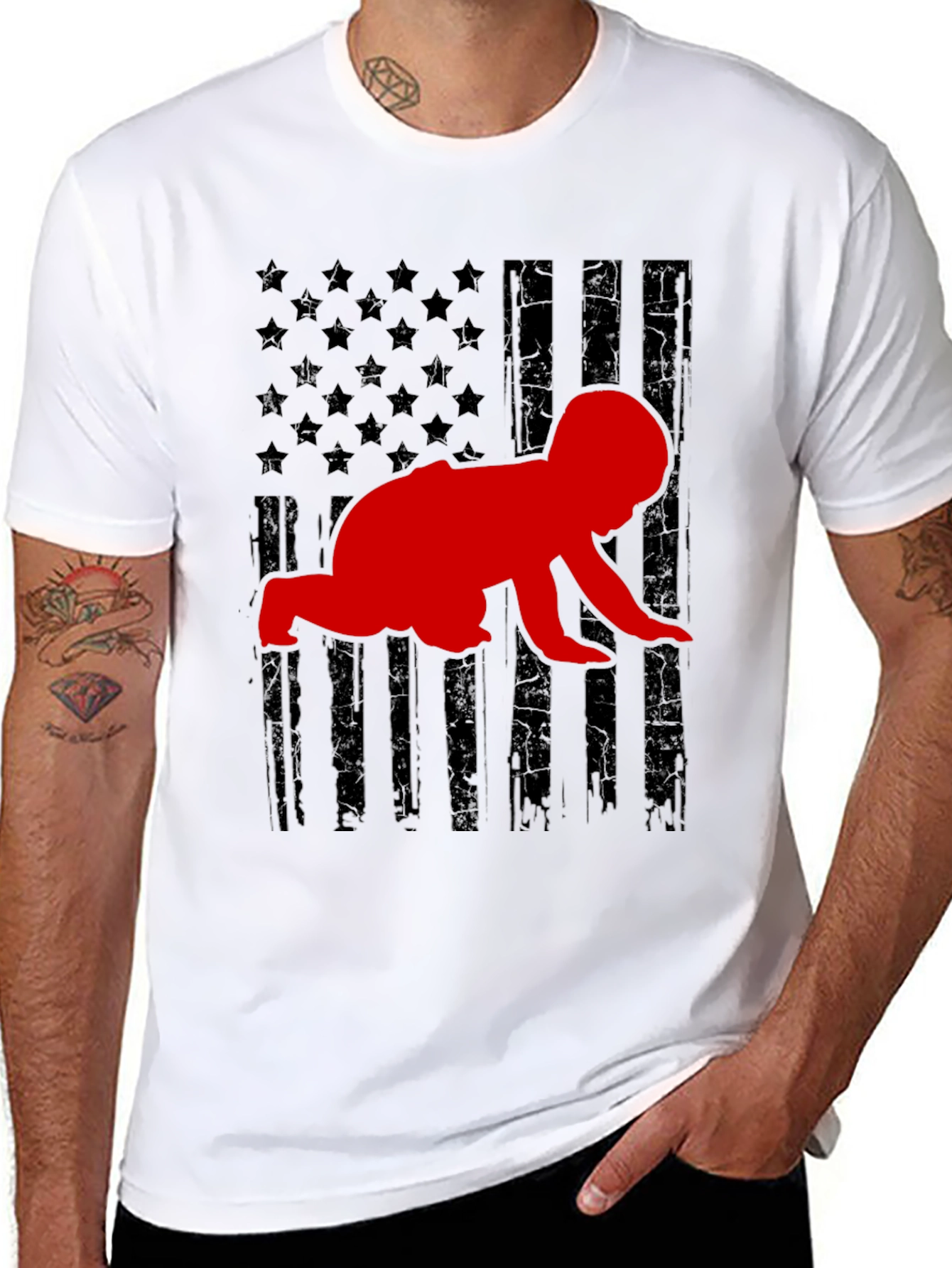 Crawling Baby American Flag T-Shirt