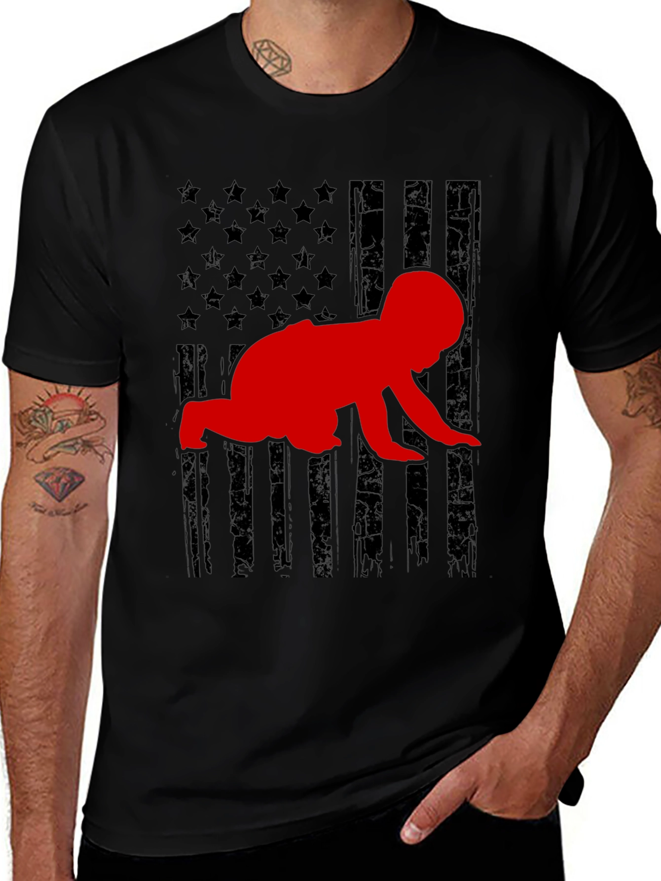Crawling Baby American Flag T-Shirt