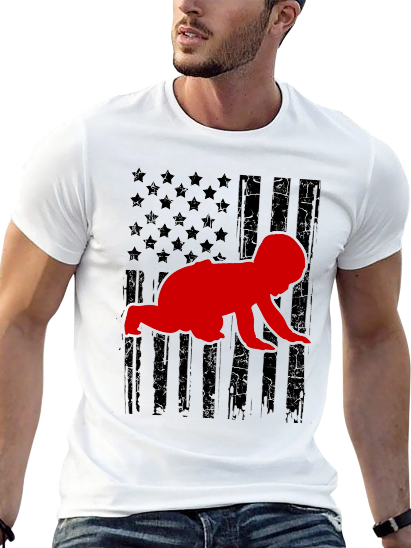 Crawling Baby American Flag T-Shirt