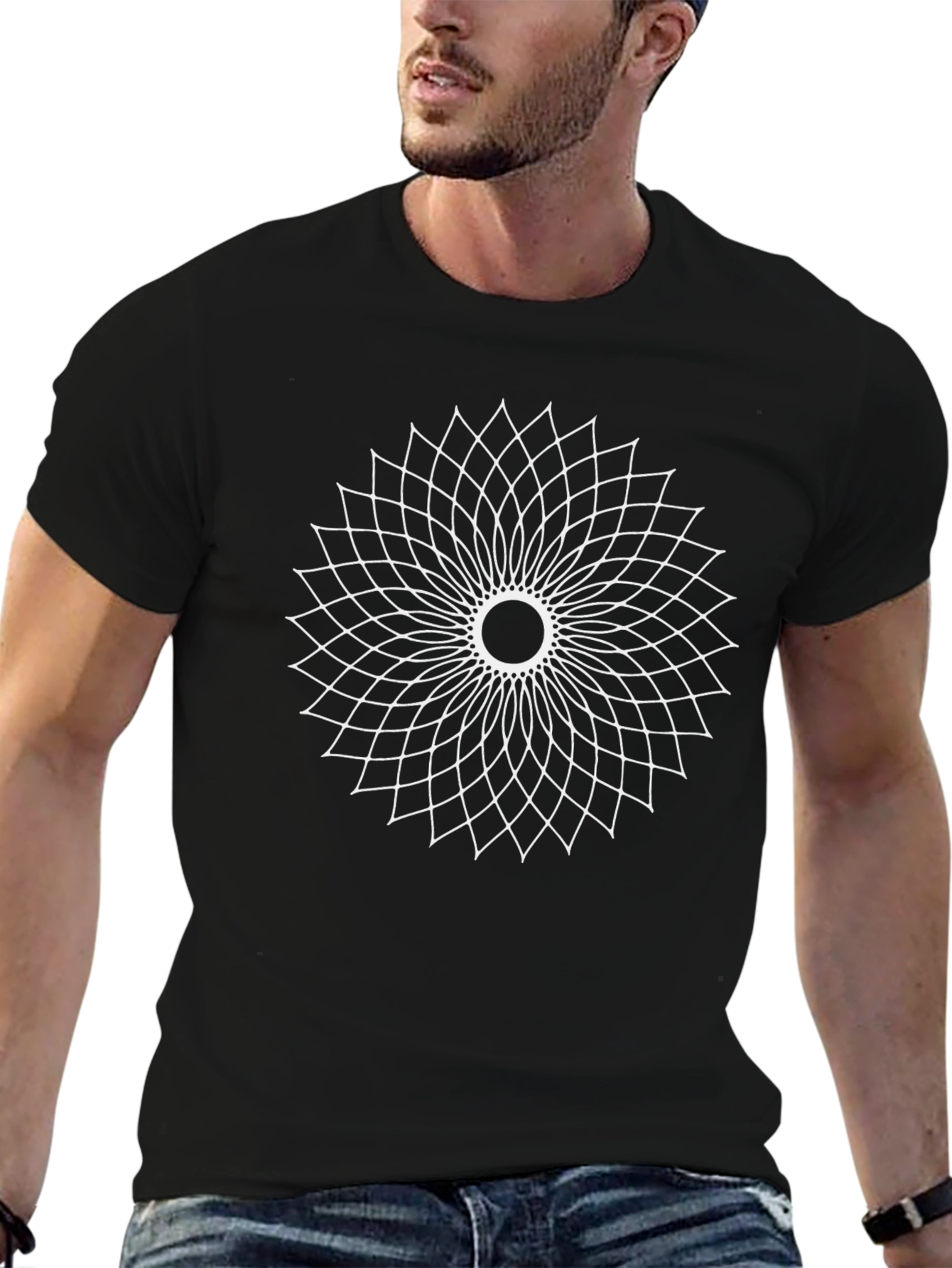 Geometric Mandala T-Shirt - Black