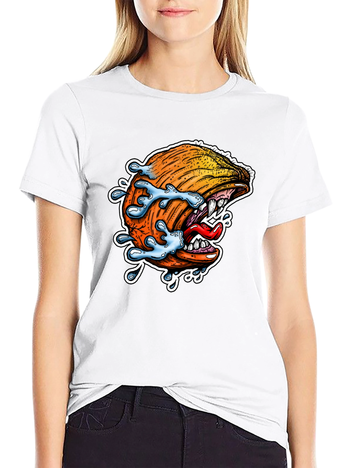 Mens Black Graphic Tee - Pumpkin Monster Bite