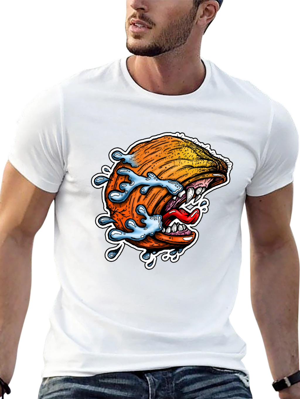 Mens Black Graphic Tee - Pumpkin Monster Bite