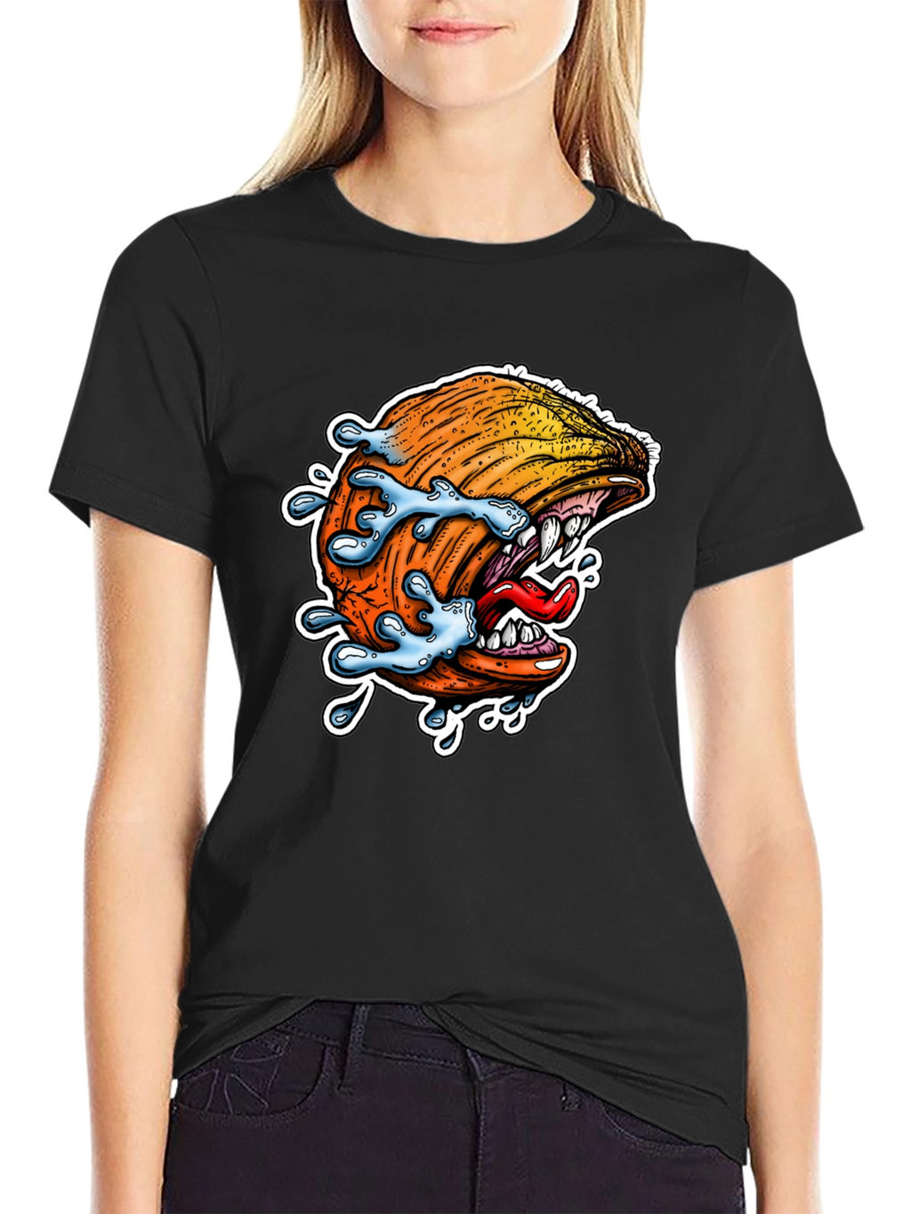 Mens Black Graphic Tee - Pumpkin Monster Bite