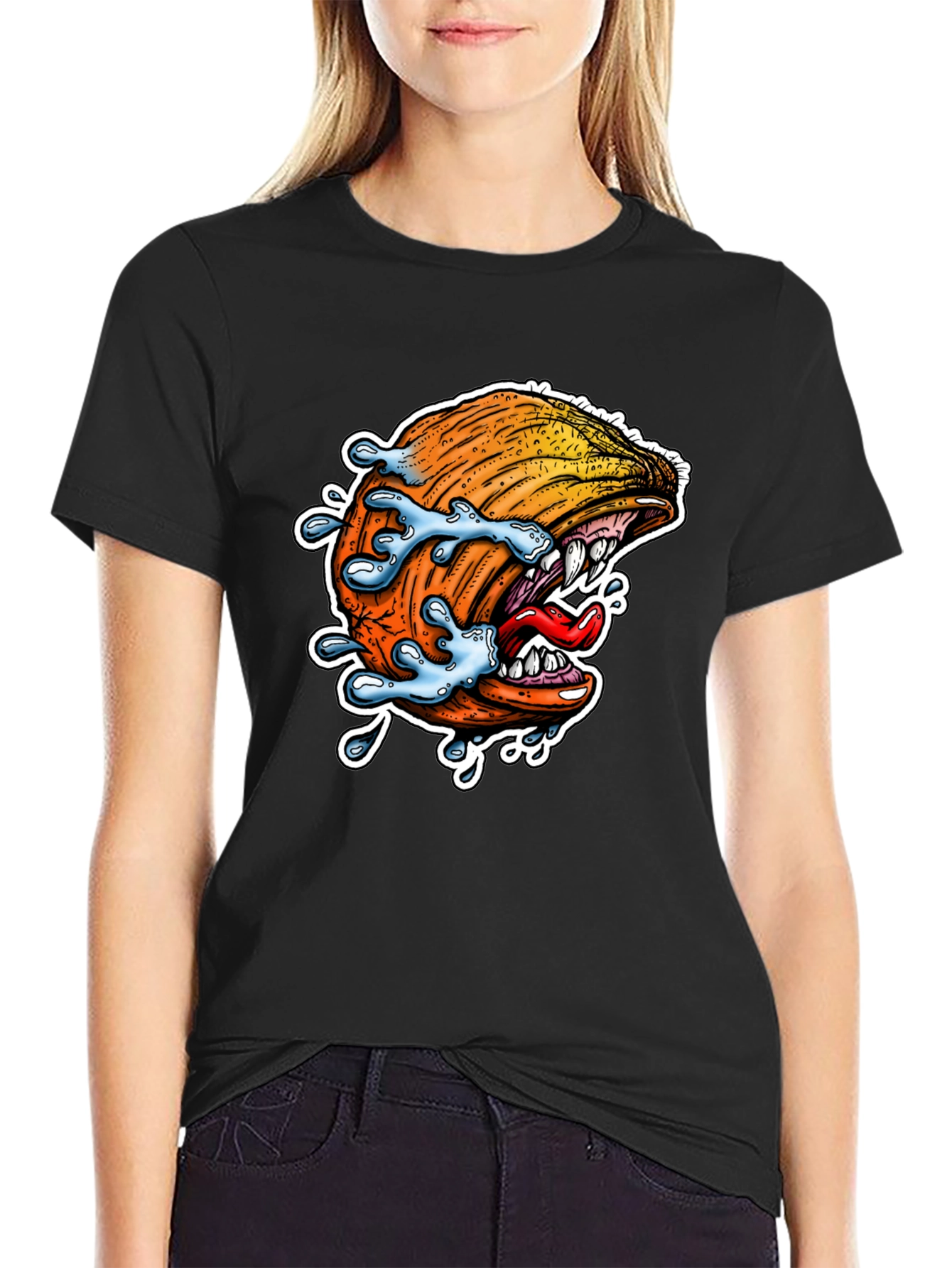 Mens Black Graphic Tee - Pumpkin Monster Bite