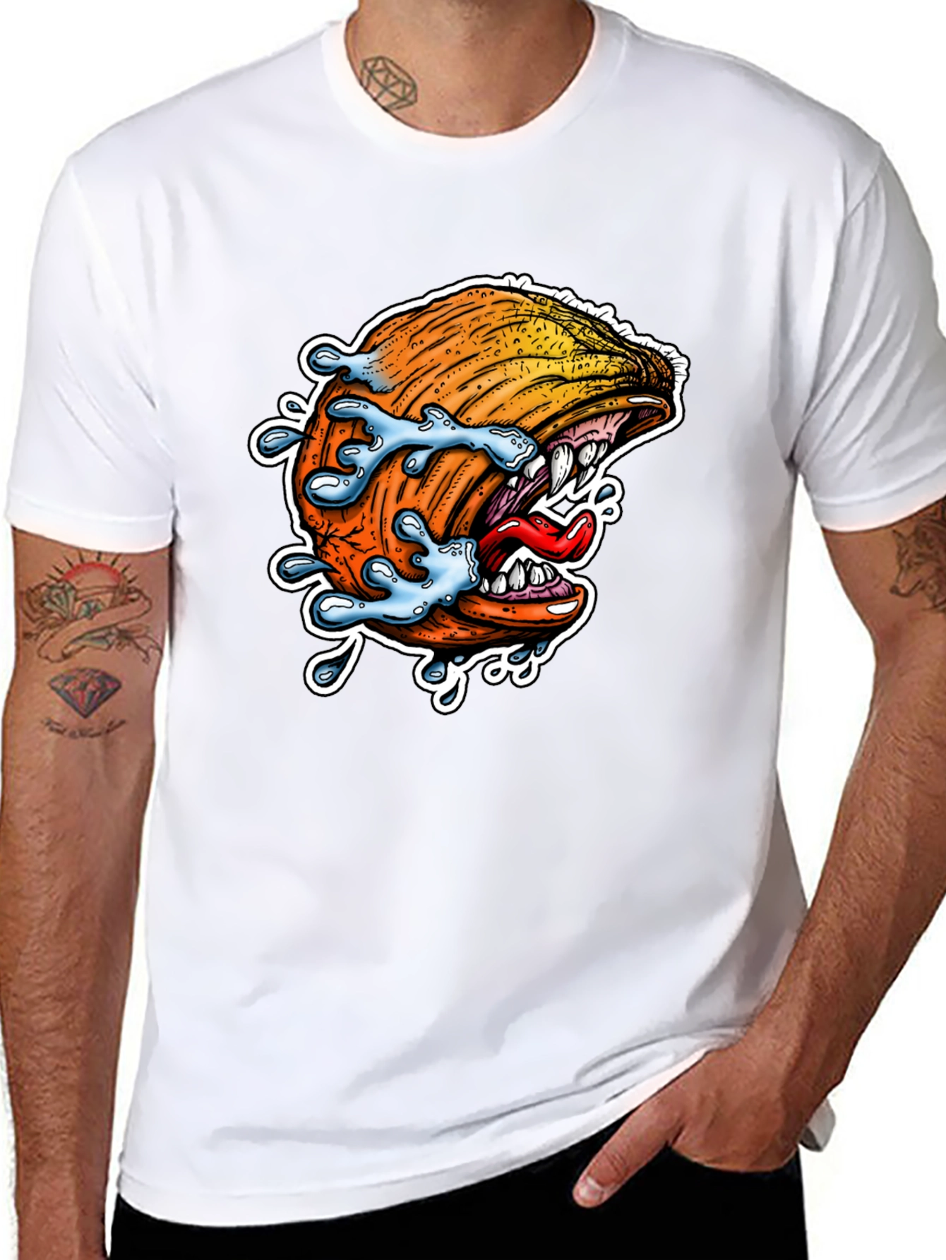 Mens Black Graphic Tee - Pumpkin Monster Bite