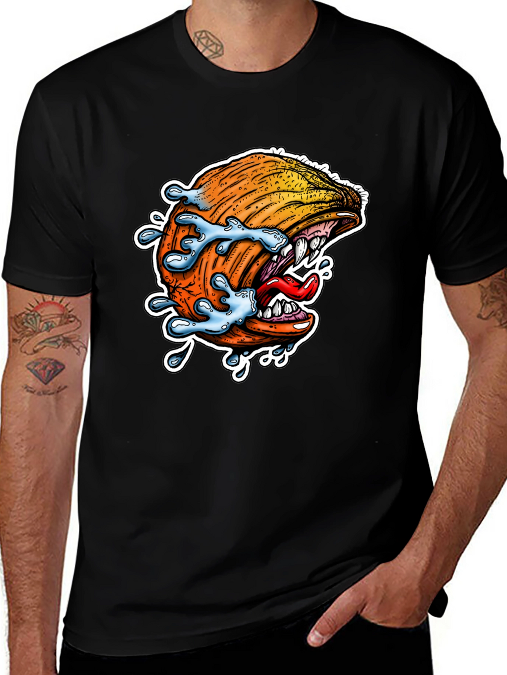 Mens Black Graphic Tee - Pumpkin Monster Bite