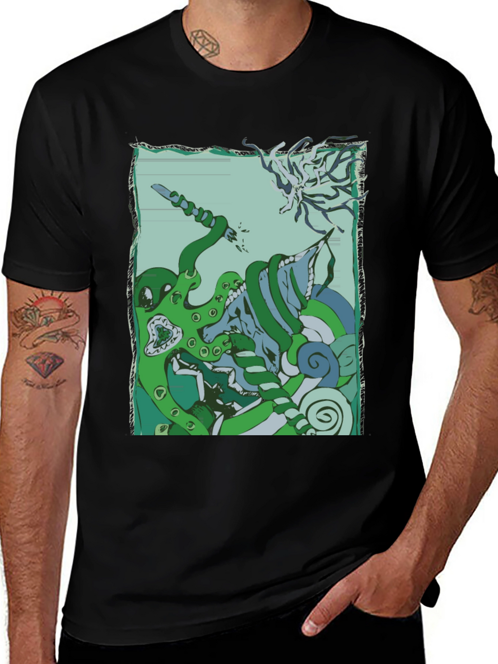 Kraken vs. Cthulhu Graphic Tee - Mythical Sea Battle