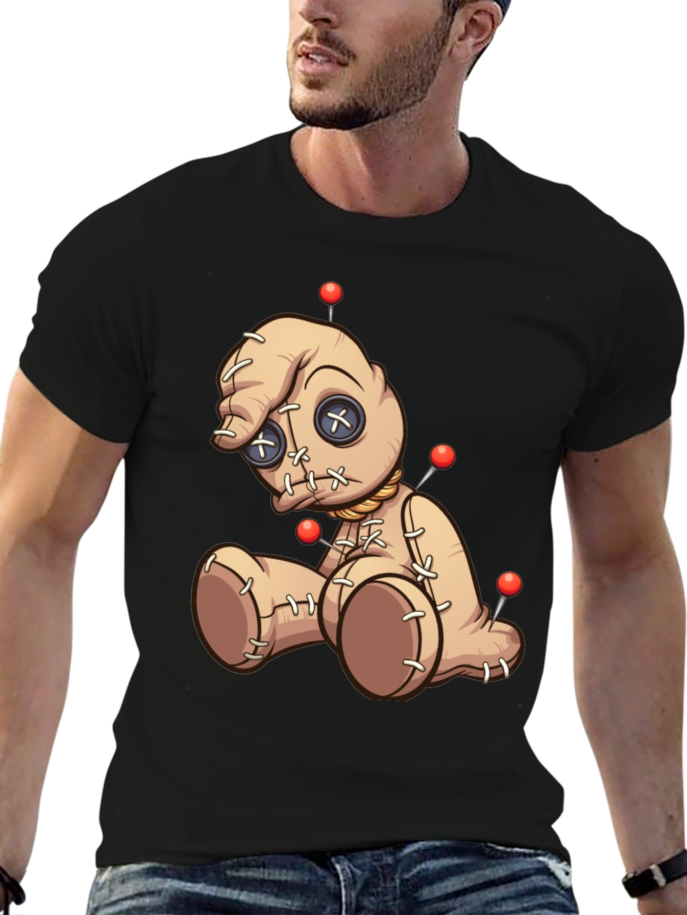 Voodoo Doll Graphic Print T-Shirt - Black