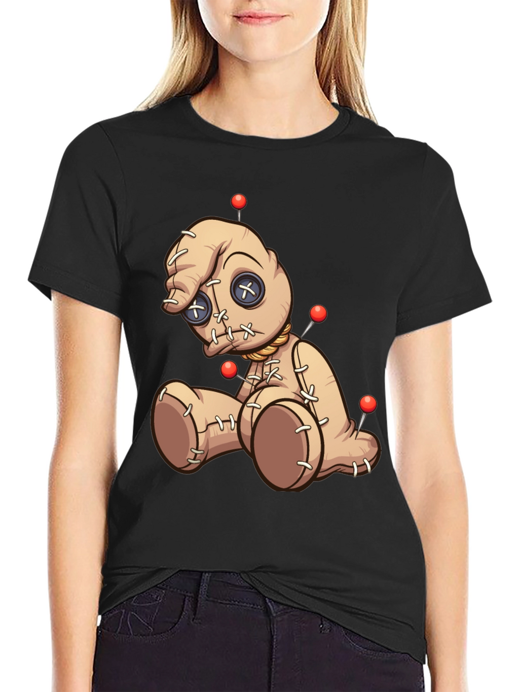 Voodoo Doll Graphic Print T-Shirt - Black
