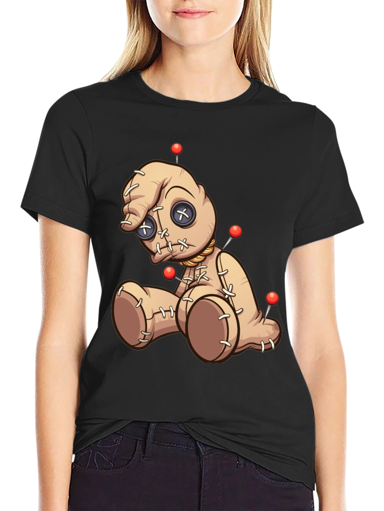 Voodoo Doll Graphic Print T-Shirt - Black