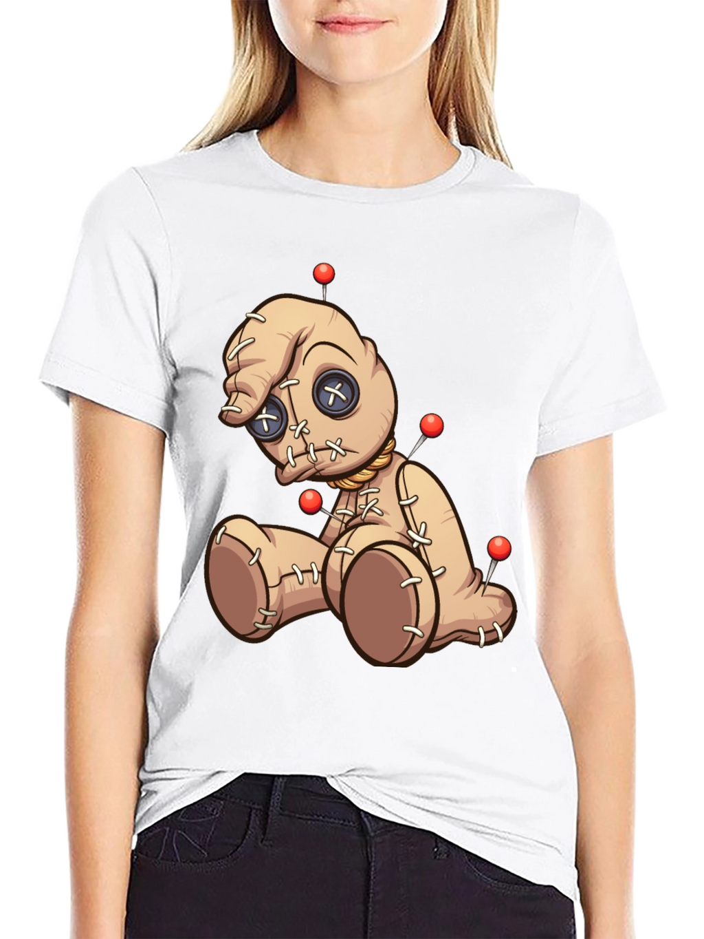 Voodoo Doll Graphic Print T-Shirt - Black