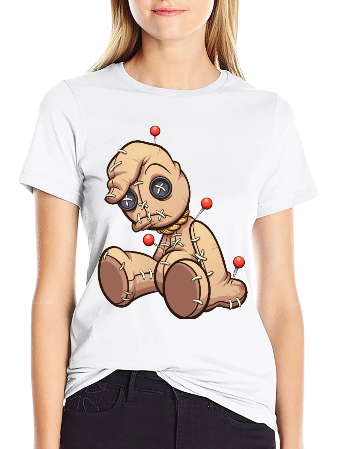Voodoo Doll Graphic Print T-Shirt - Black