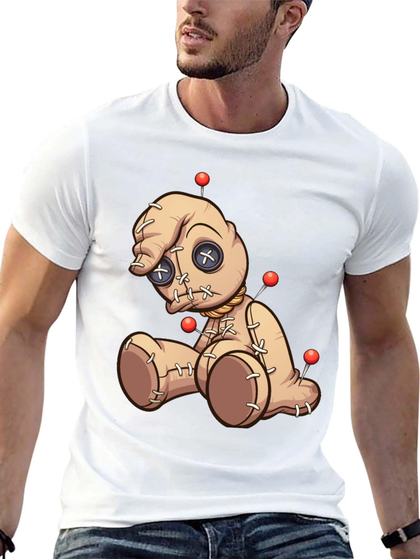 Voodoo Doll Graphic Print T-Shirt - Black