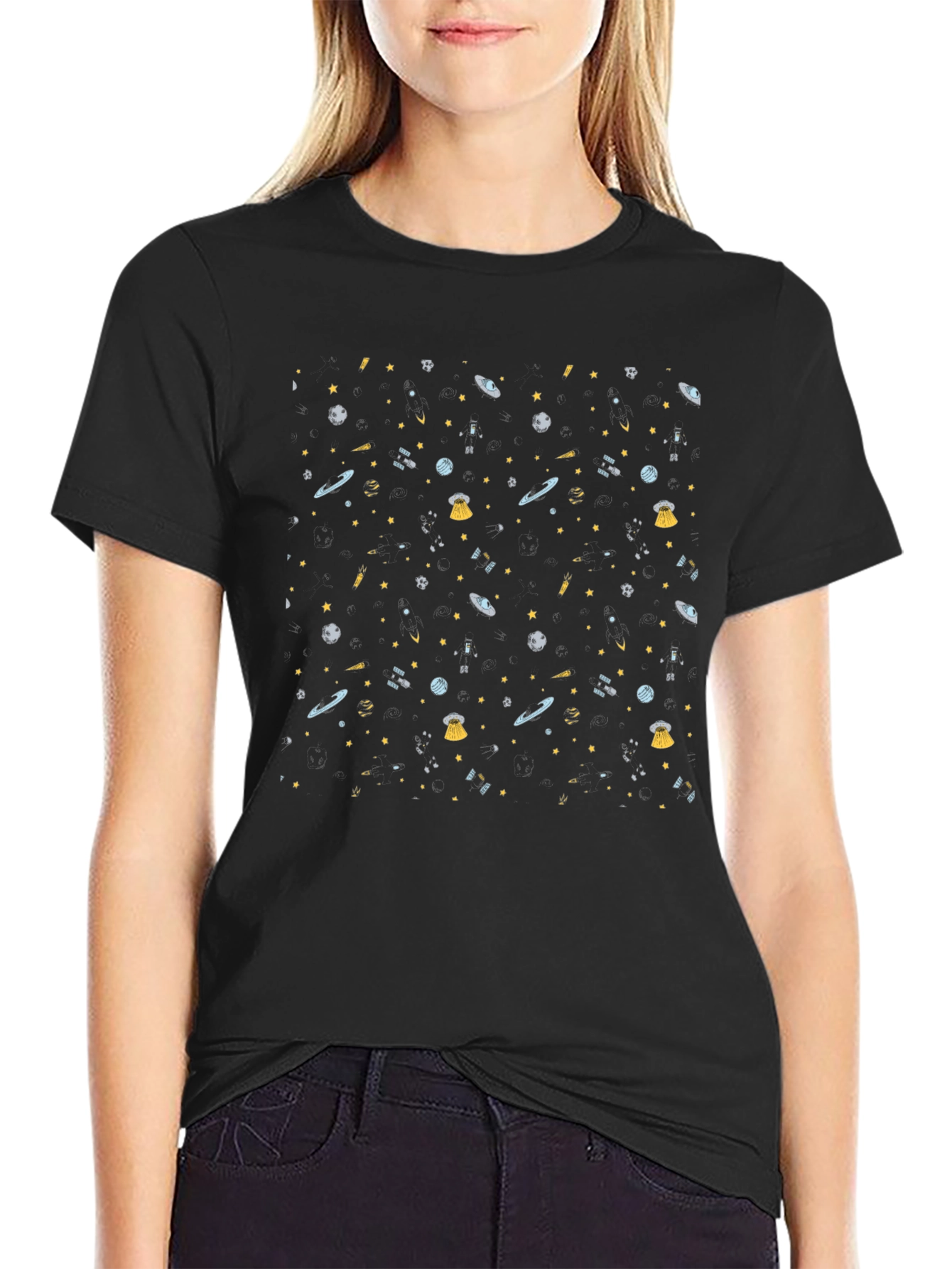Galaxy Print Black T-Shirt - Cosmic Style