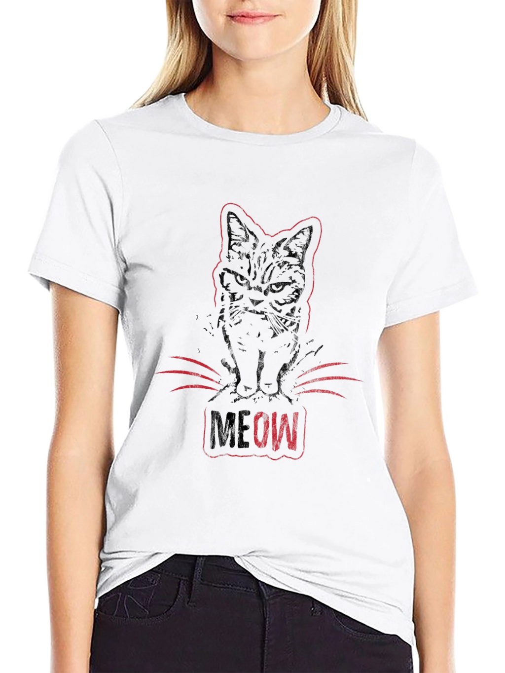 Meow Cat Graphic Tee - Black