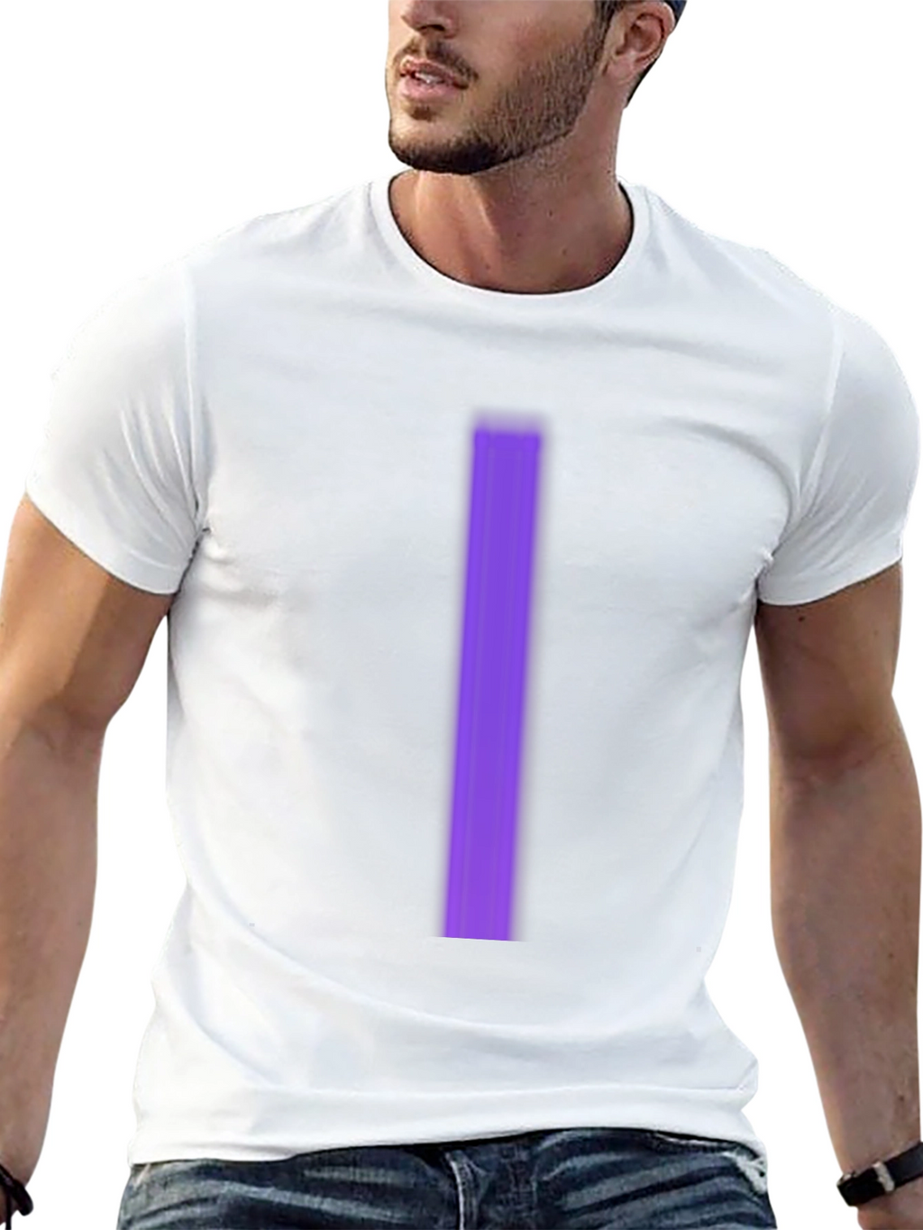 Mens Black T-Shirt with Purple Stripe