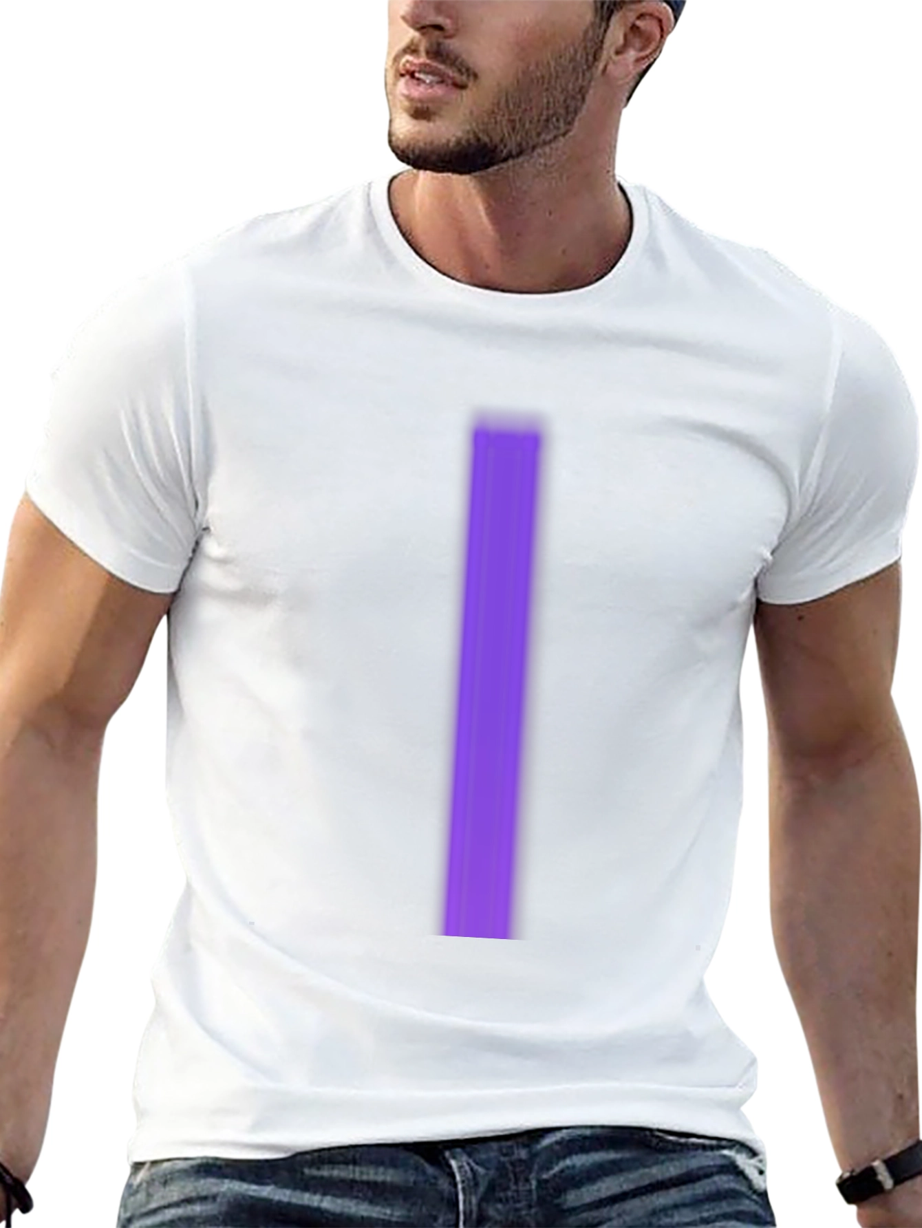 Mens Black T-Shirt with Purple Stripe