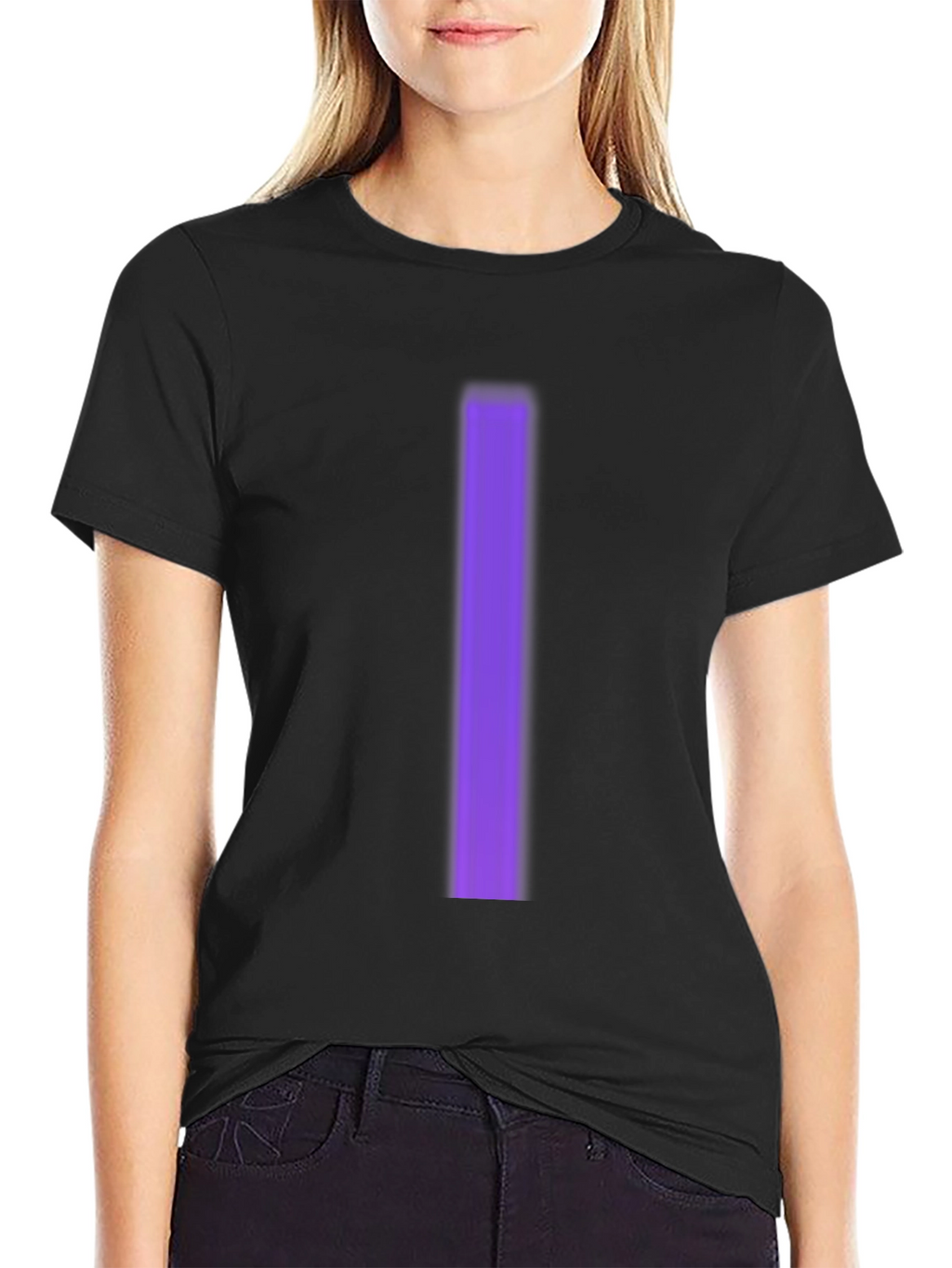Mens Black T-Shirt with Purple Stripe