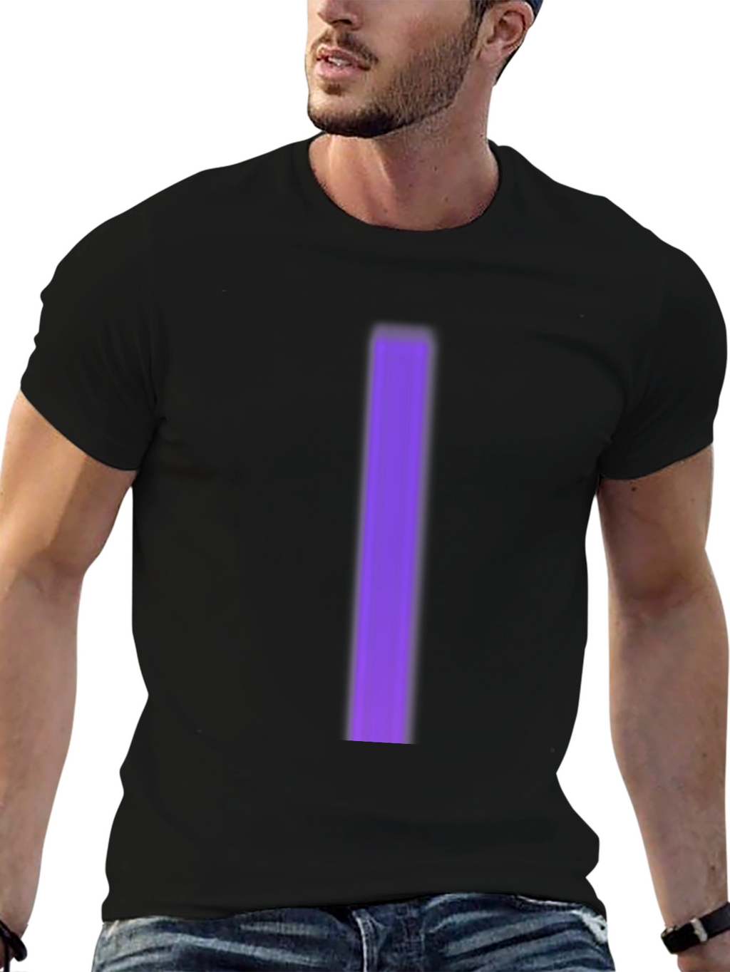 Mens Black T-Shirt with Purple Stripe