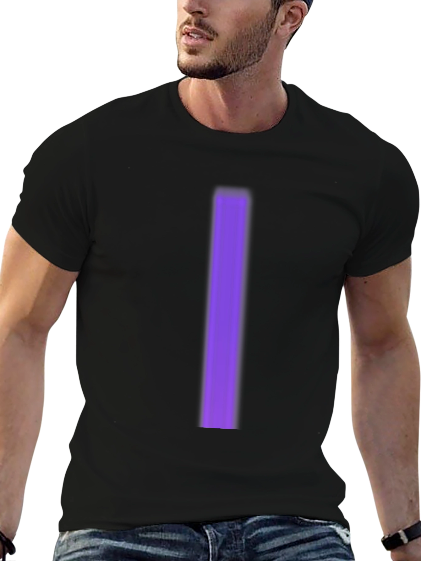 Mens Black T-Shirt with Purple Stripe