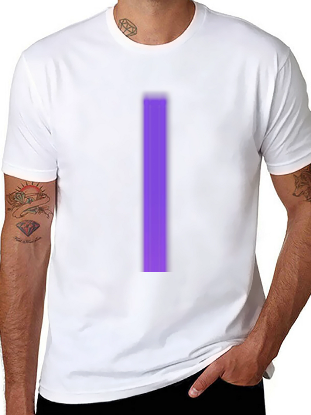 Mens Black T-Shirt with Purple Stripe