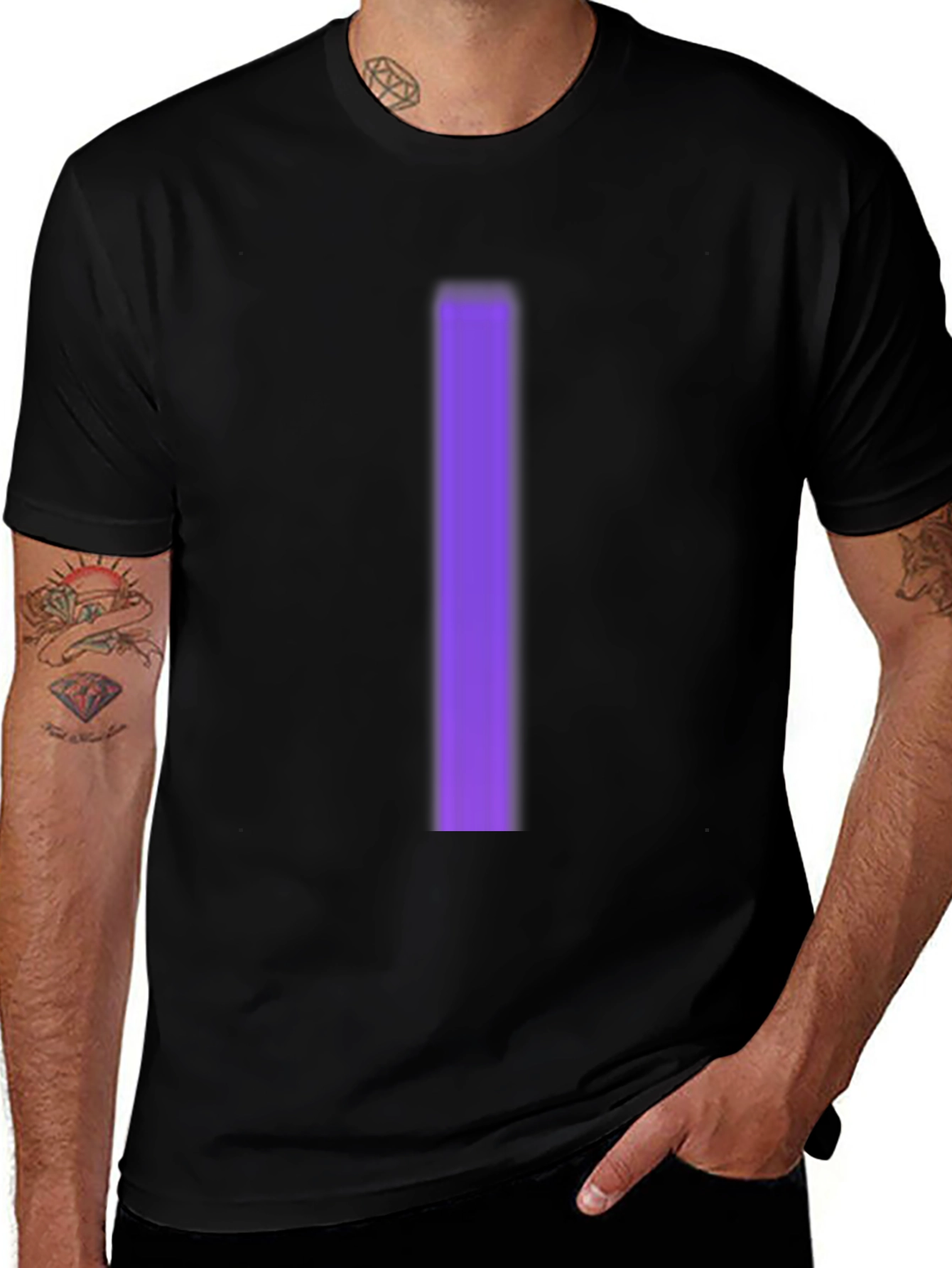 Mens Black T-Shirt with Purple Stripe