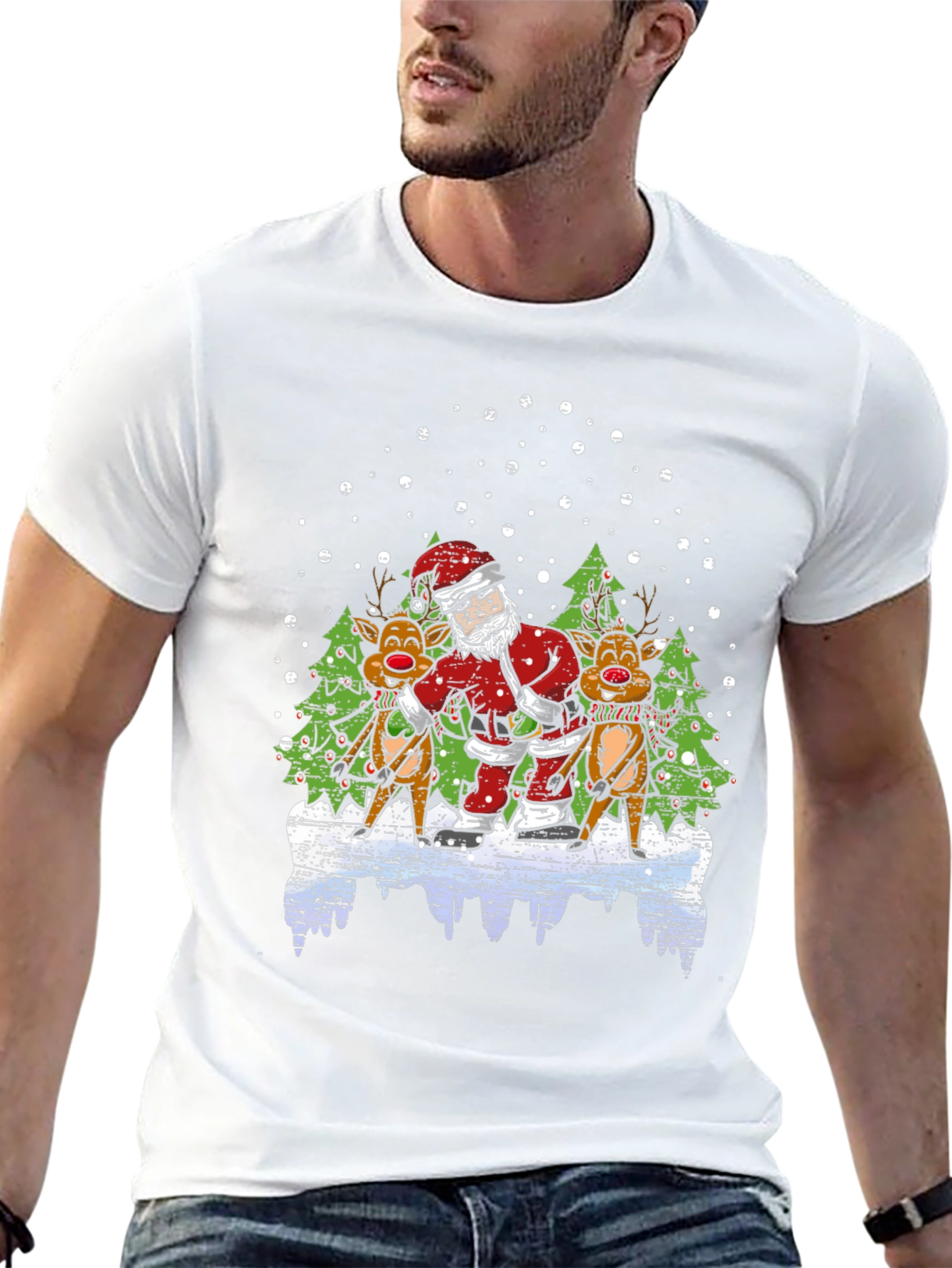 Santa & Reindeer T-Shirt - Holiday Fun