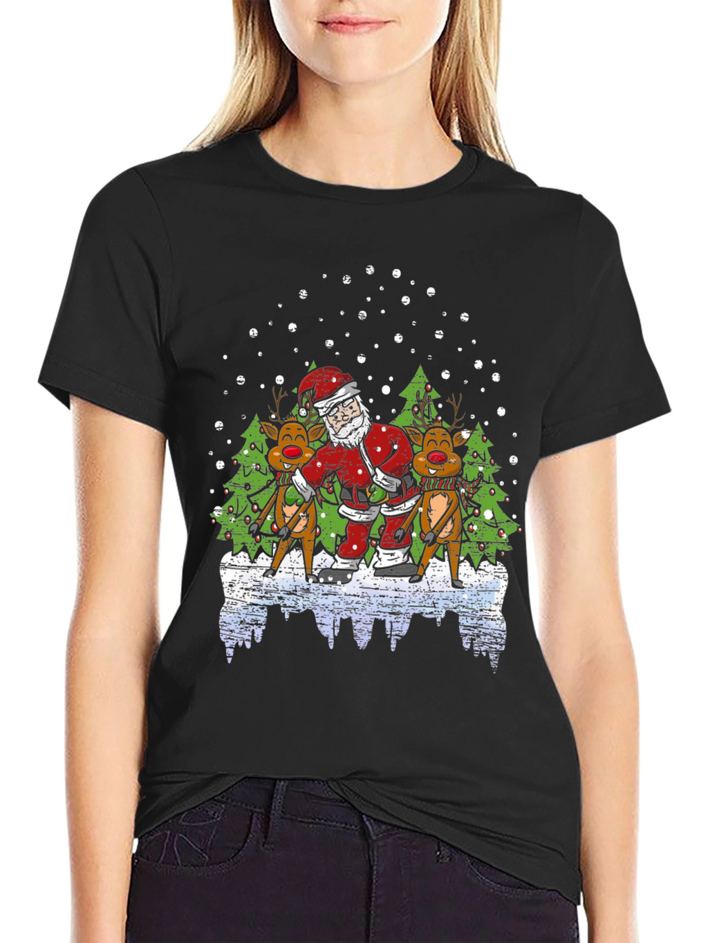 Santa & Reindeer T-Shirt - Holiday Fun