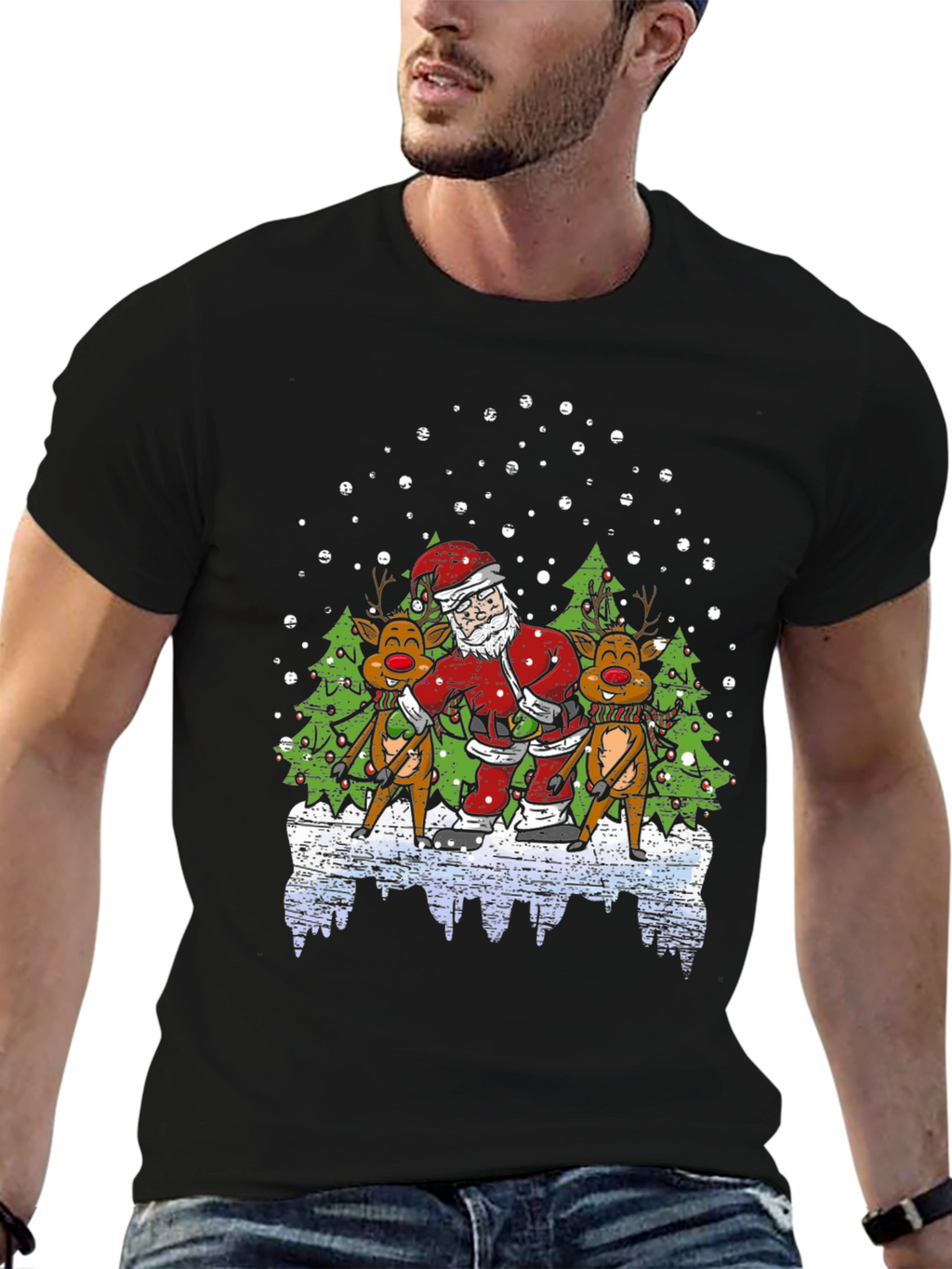 Santa & Reindeer T-Shirt - Holiday Fun
