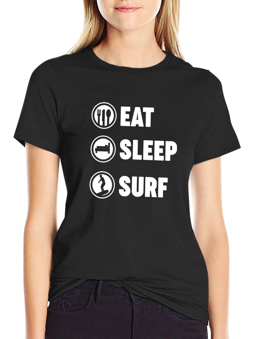 Eat Sleep Surf Graphic Tee - Black Cotton T-Shirt